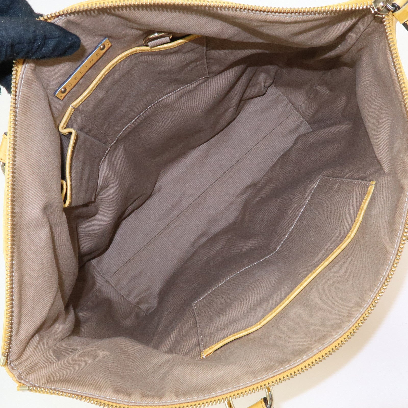 CELINE Macadam Canvas Leather Tote Bag Hand Bag Yellow Red Beige