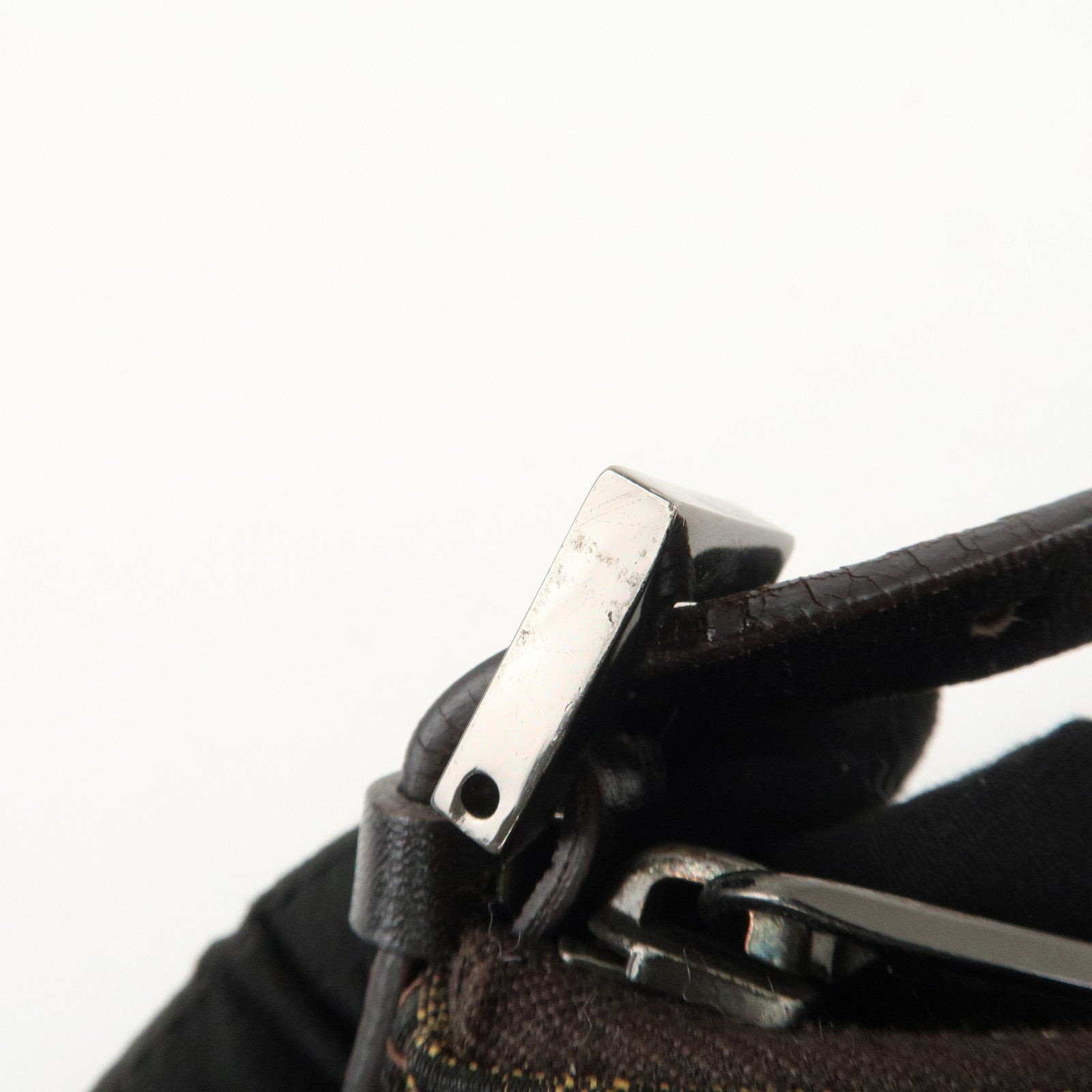 FENDI Zucca Canvas Leather Mini Hand Bag Dark Brown Black 8BR155 Used