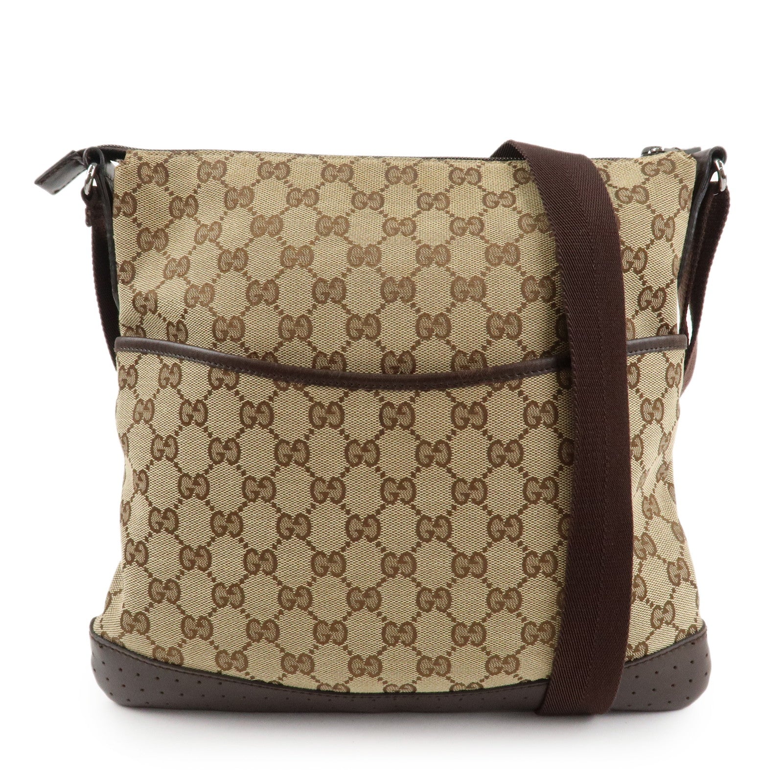 GUCCI GG Canvas Leather Shoulder Bag Crossbody Bag Brown 145857 Used