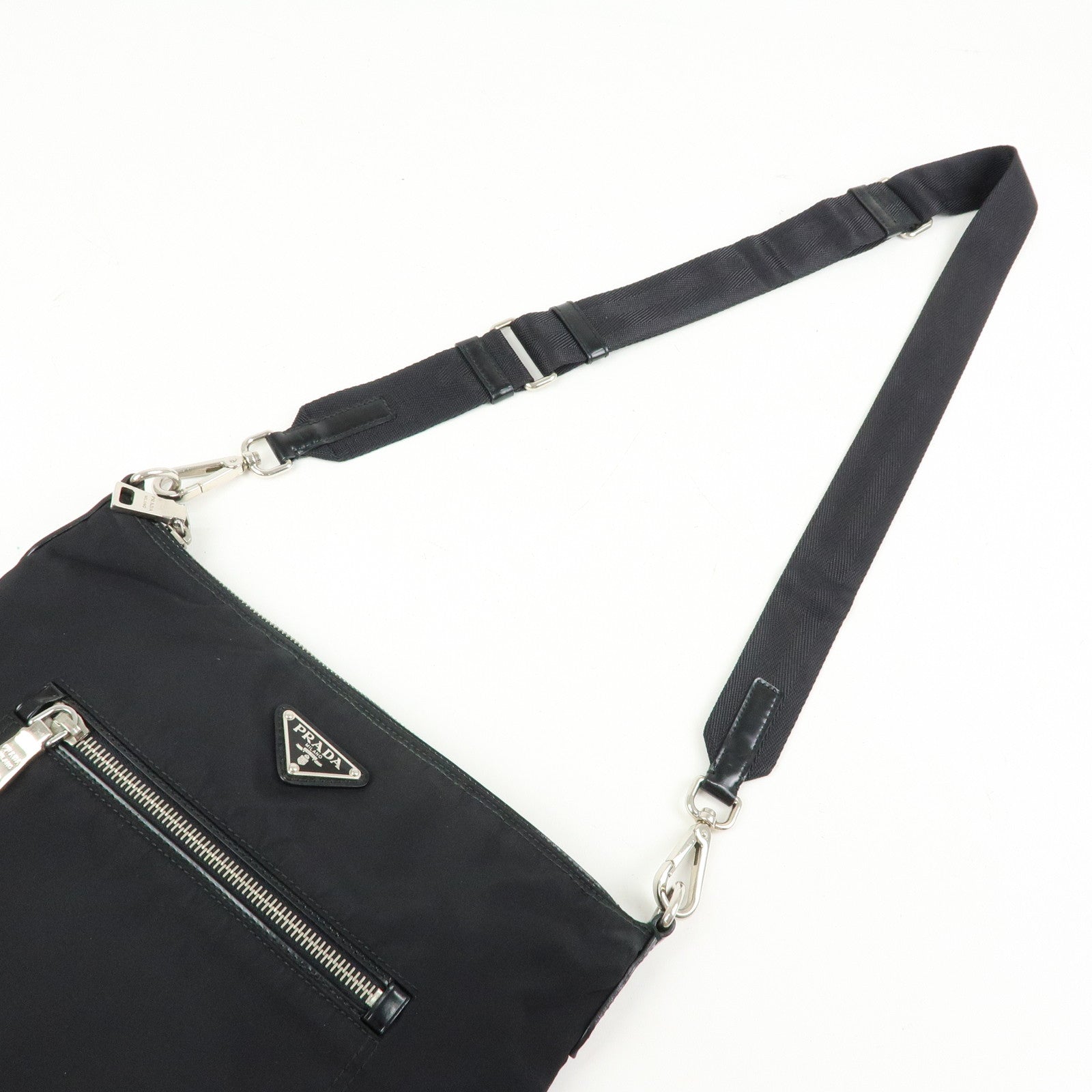 PRADA Triangle Logo Nylon Shoulder Bag Crossbody Bag Black BT0715