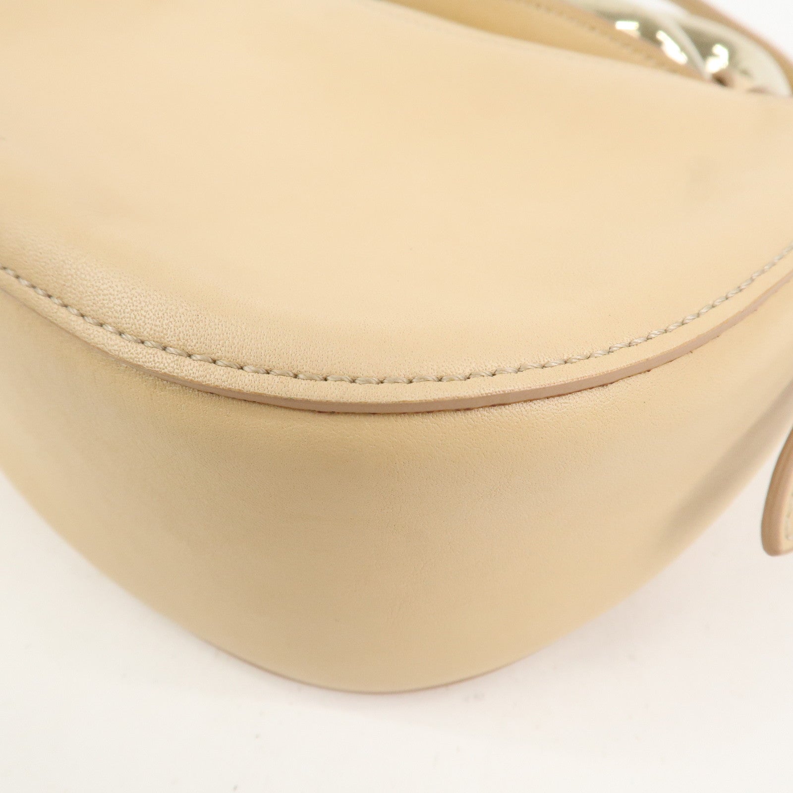 Chloe Kiss Logo Leather 2way Bag Hand Bag Shoulder Bag Beige
