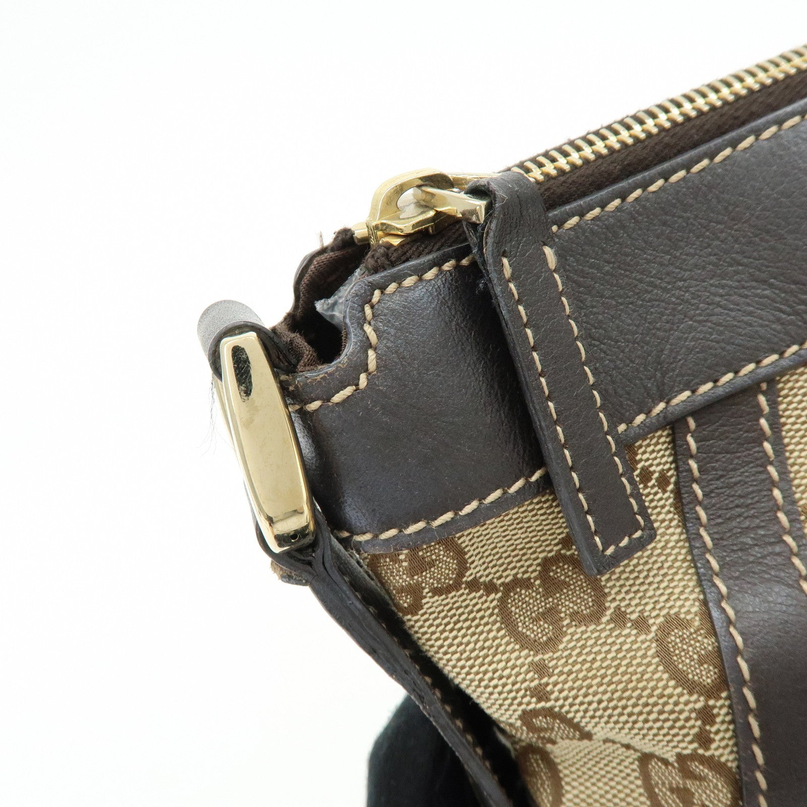 GUCCI Abbey GG Canvas Leather Shoulder Crossbody Bag Brown 203257