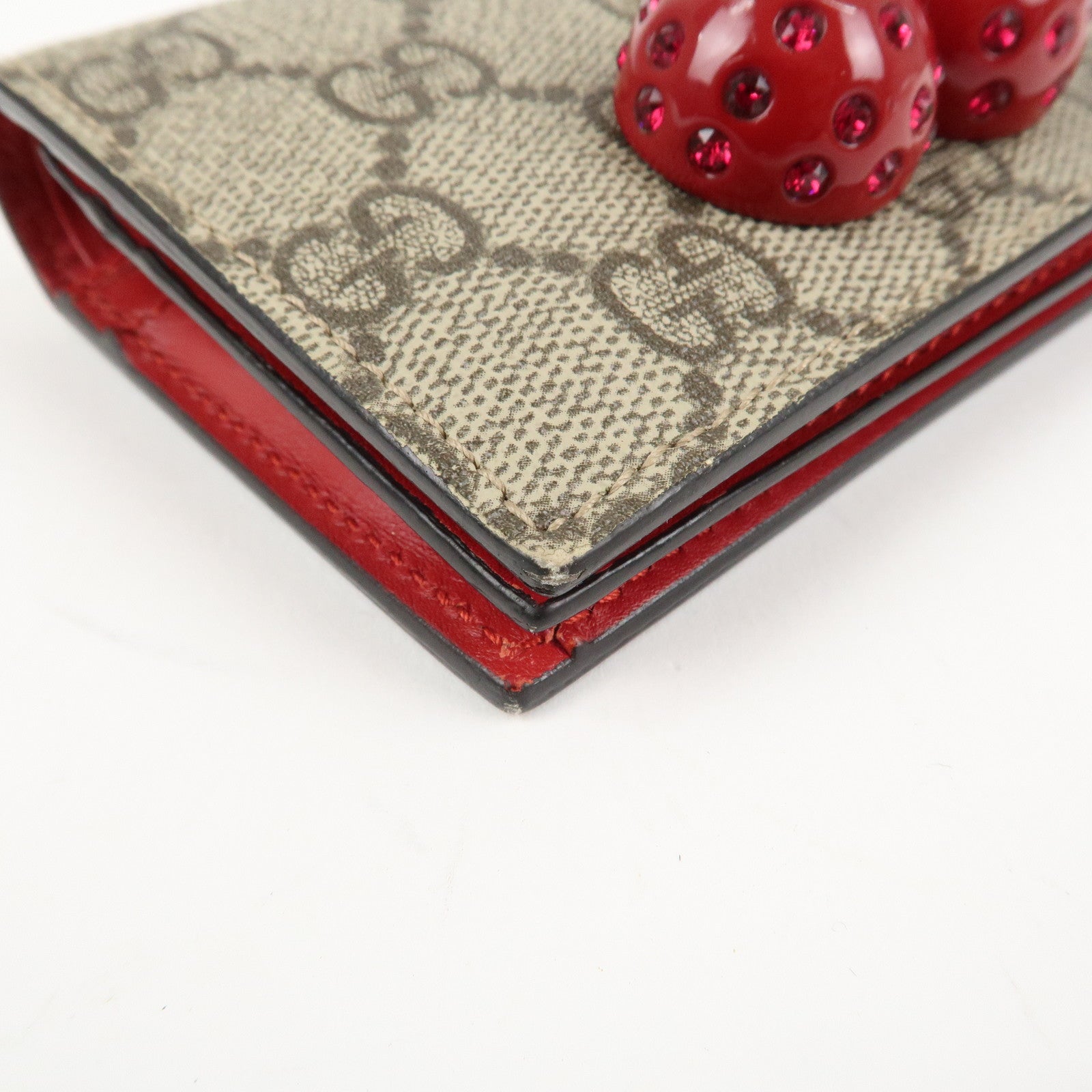 GUCCI Interlocking G GG Supreme Cherry Compact Wallet Beige 476050 Used
