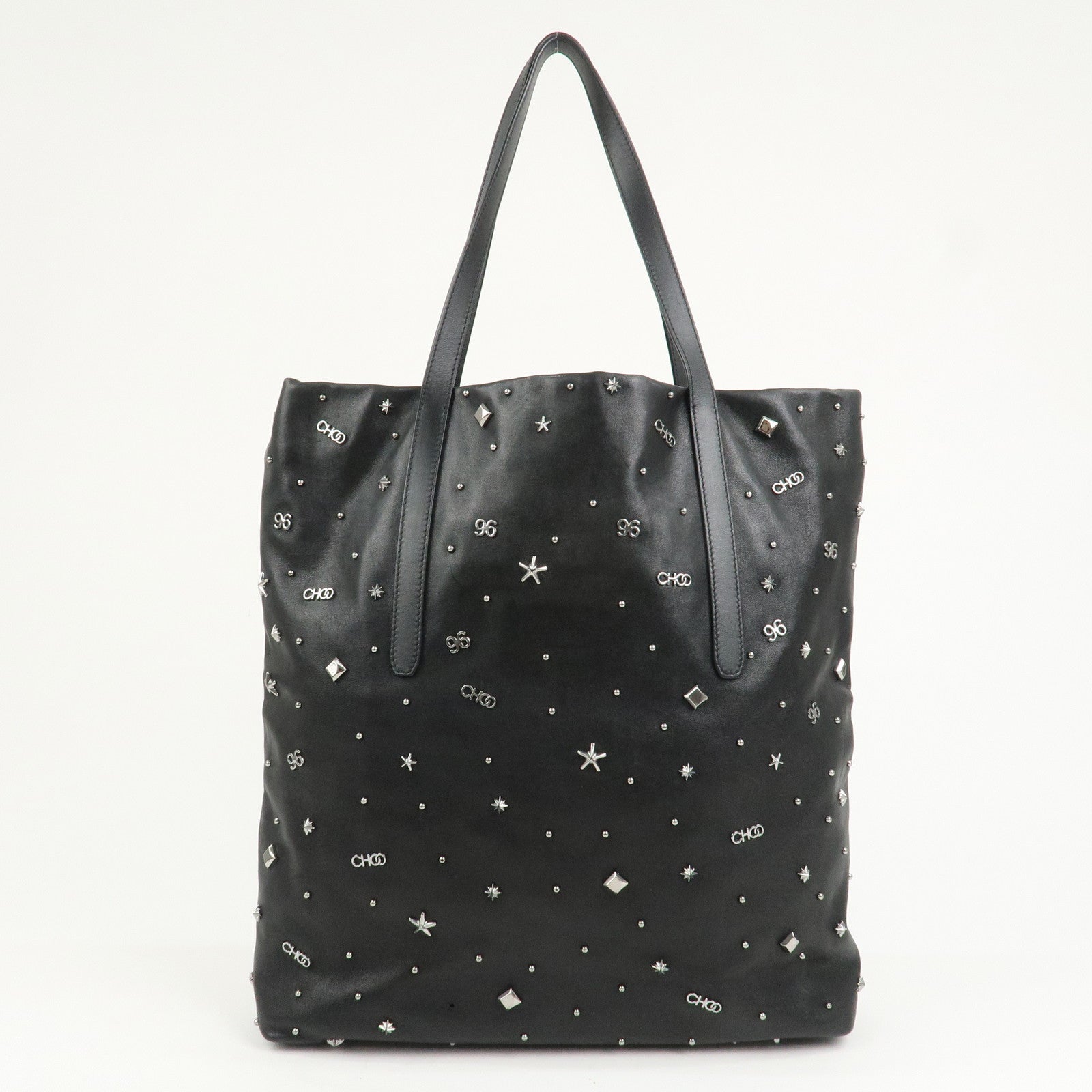 JIMMY CHOO Pimlico Leather N/S Tote Bag Shoulder Bag Studs Black