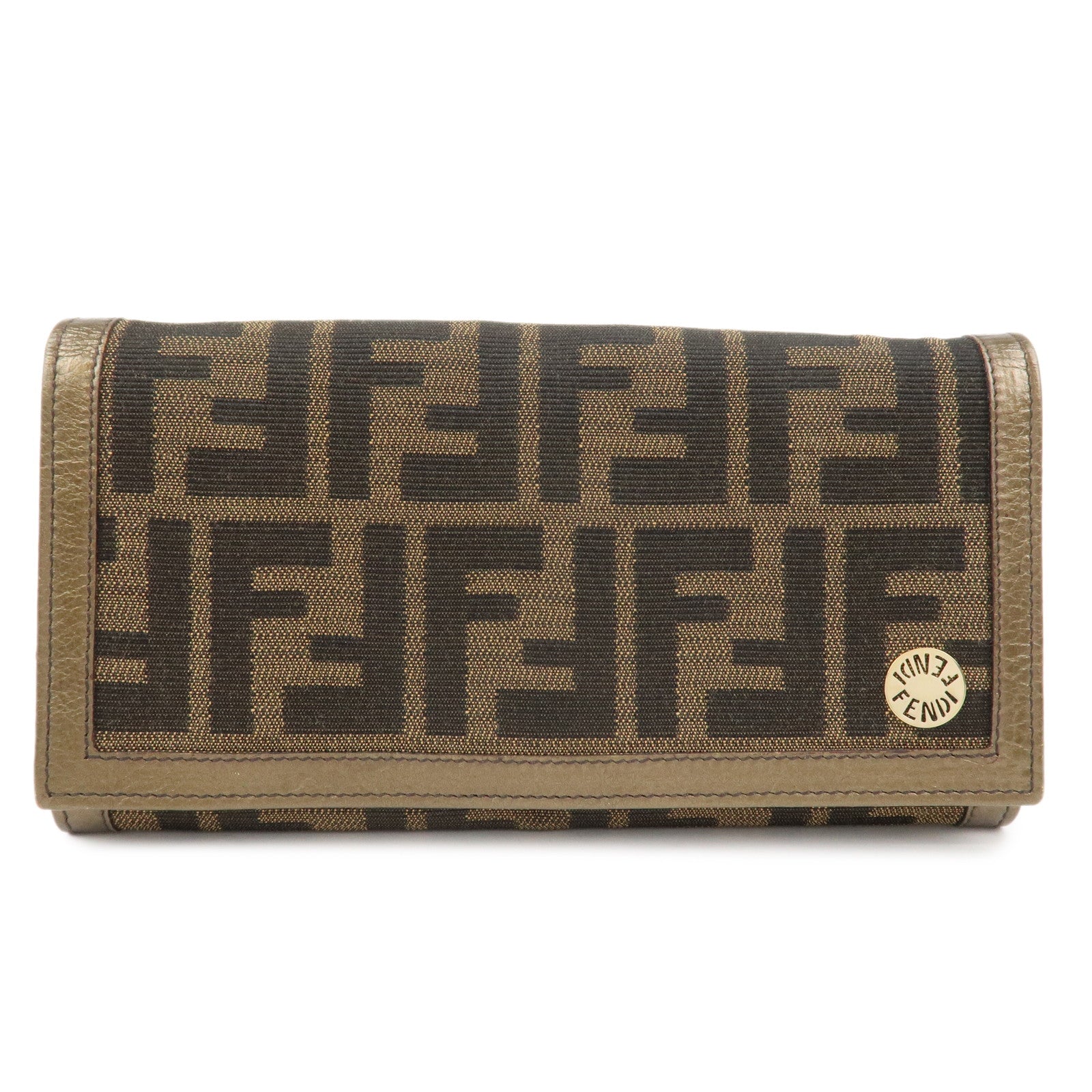 FENDI Zucca Canvas Leather Bi-fold Long Wallet Brown Gold 8M0000