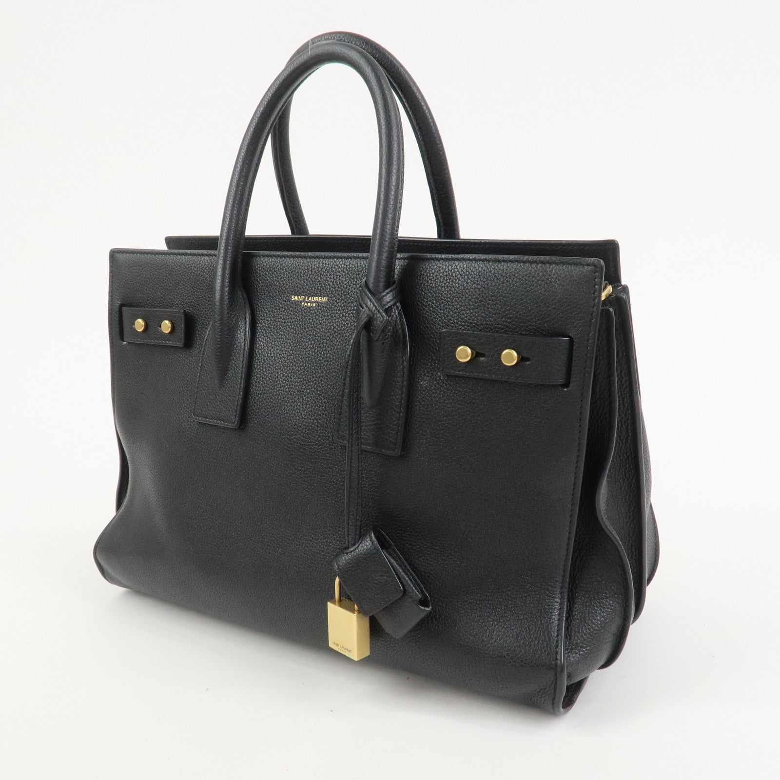SAINT LAURENT PARIS Grain Calf Leather 2Way Bag Black 717447