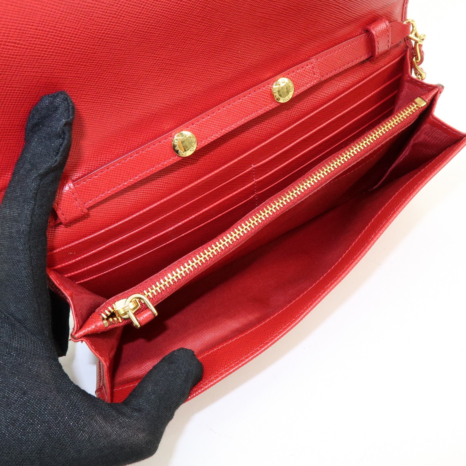 PRADA Saffiano Leather Chain Wallet Shoulder Bag Red 1M1290