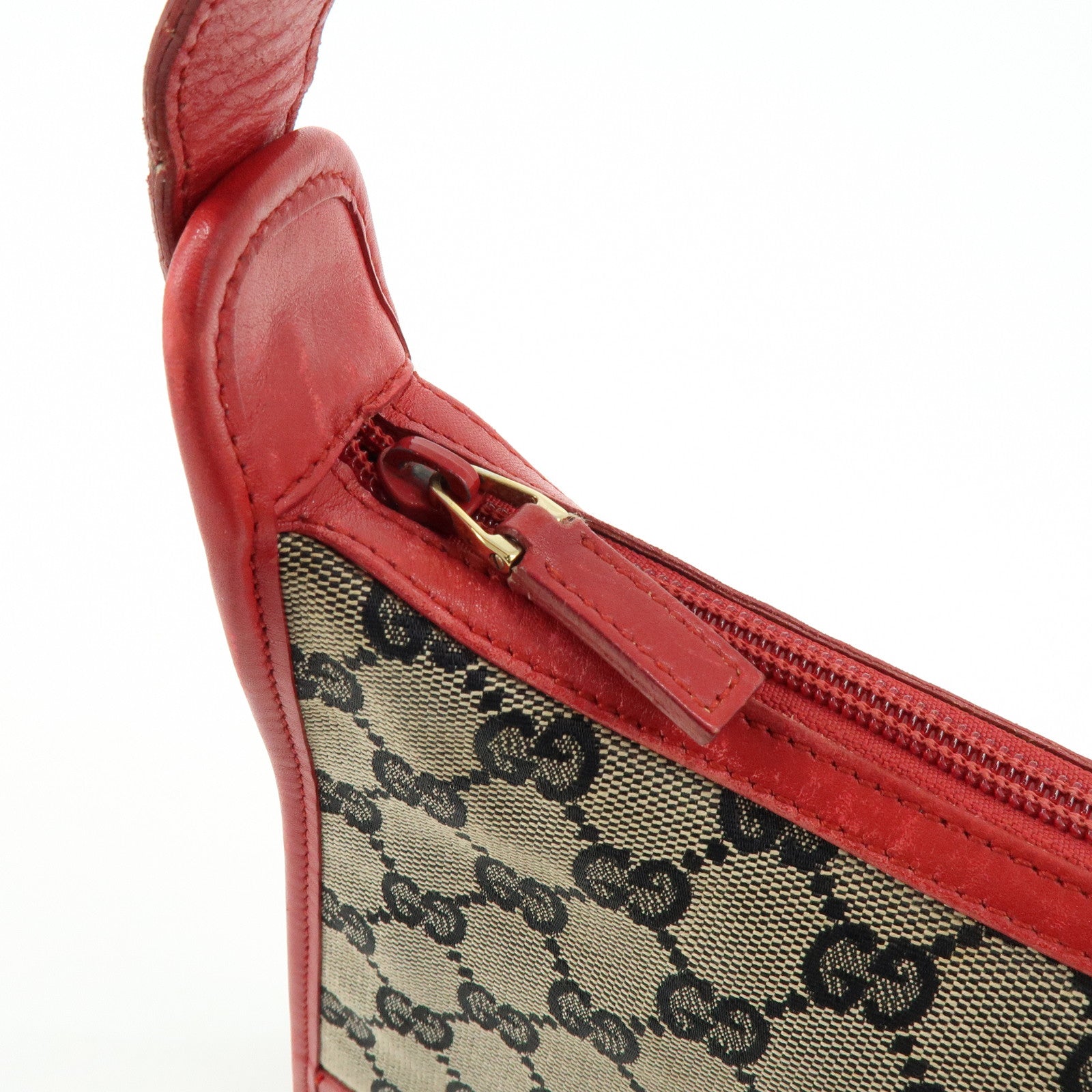 GUCCI GG Canvas Leather Shoulder Bag Beige Red 001・4206・001998