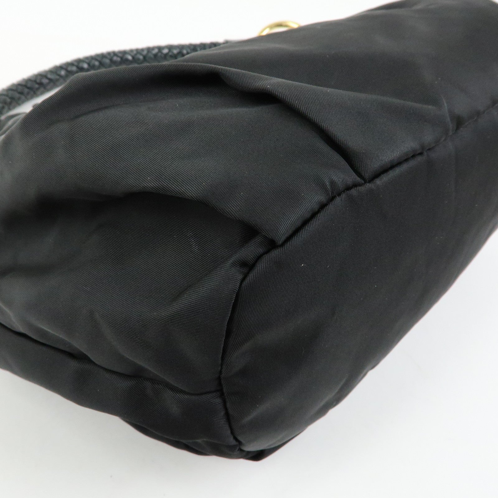 PRADA Ribbon Nylon Leather Shoulder Bag Hand Bag Black BR4237