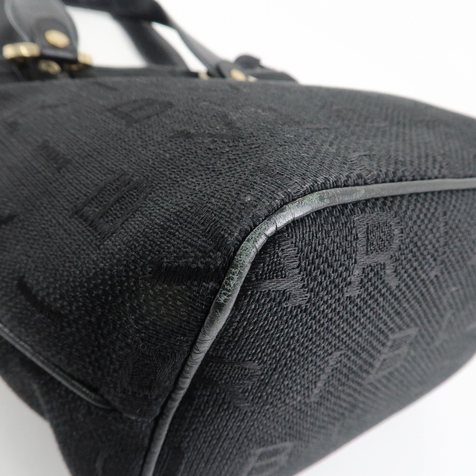 BVLGARI Logo Mania Leather Canvas Tote Bag Hand Bag Black Used