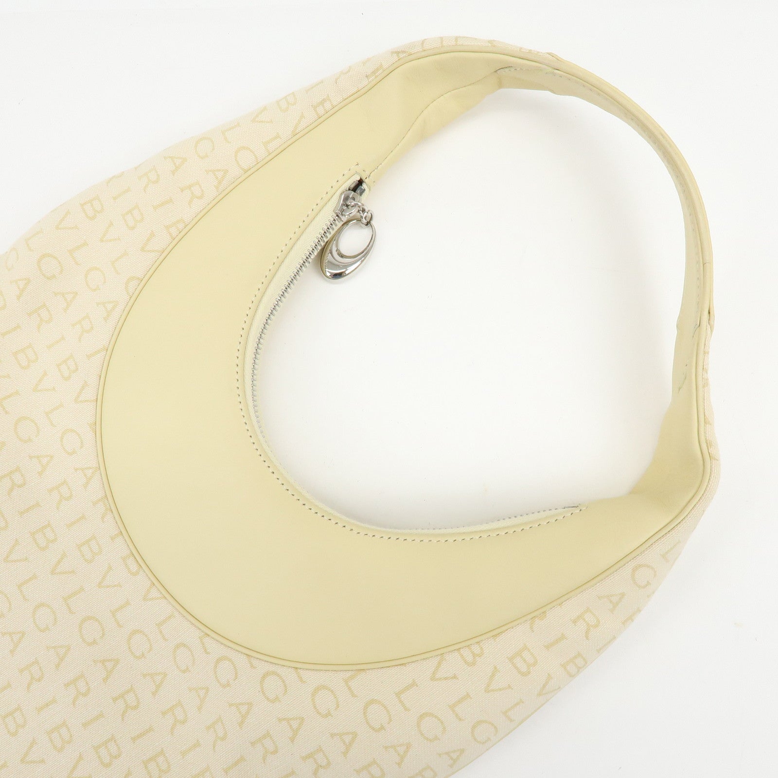 BVLGARI Logo Mania Canvas Leather Shoulder Bag Yellow Beige