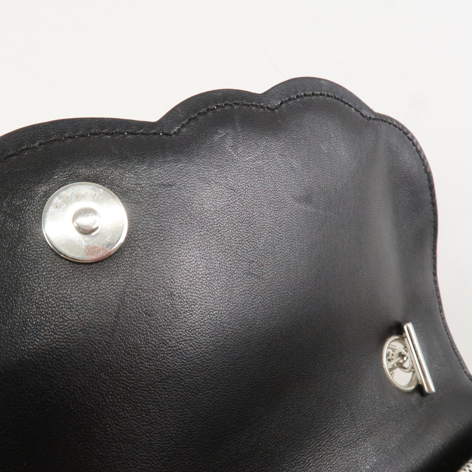 CHANEL COCO Mark Canvas Patent Leather Chain Shoulder Bag Grey Orange Used