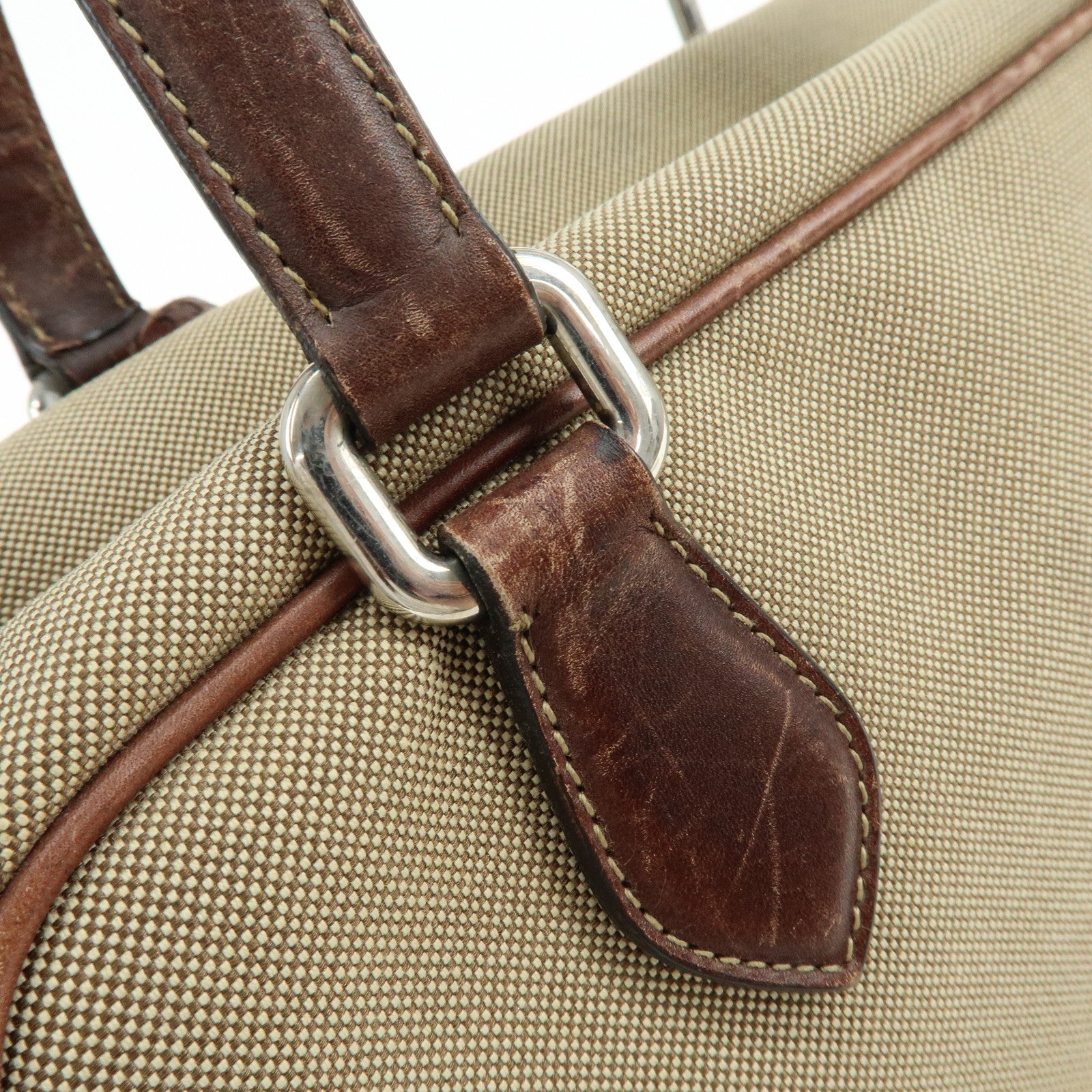PRADA Leather Logo Jacquard Tote Bag Hand Bag Beige Brown