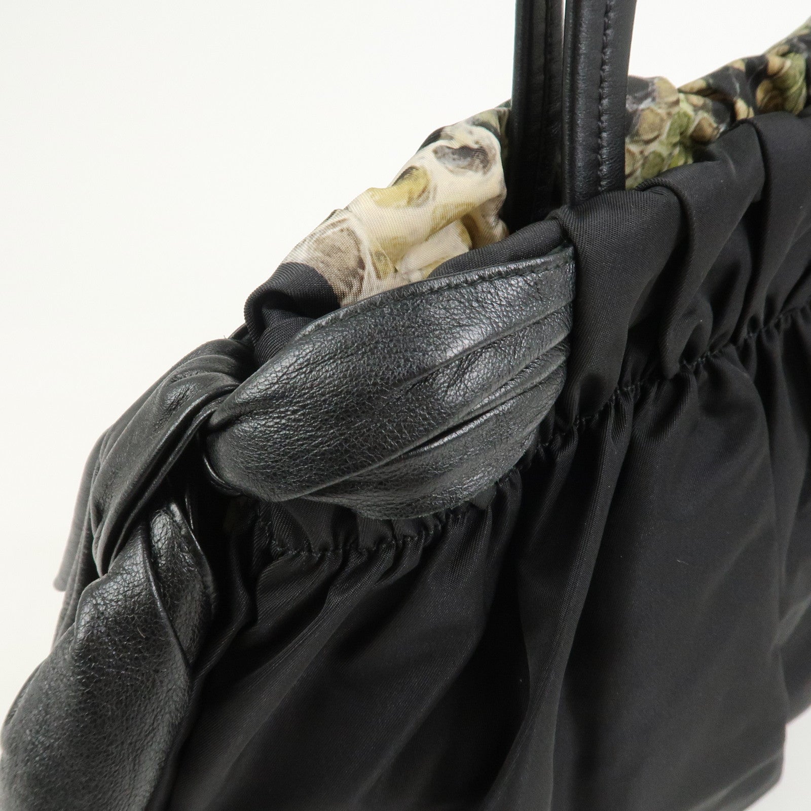 PRADA Logo Nylon Nappa Leather Shoulder Bag Black Green BR4230