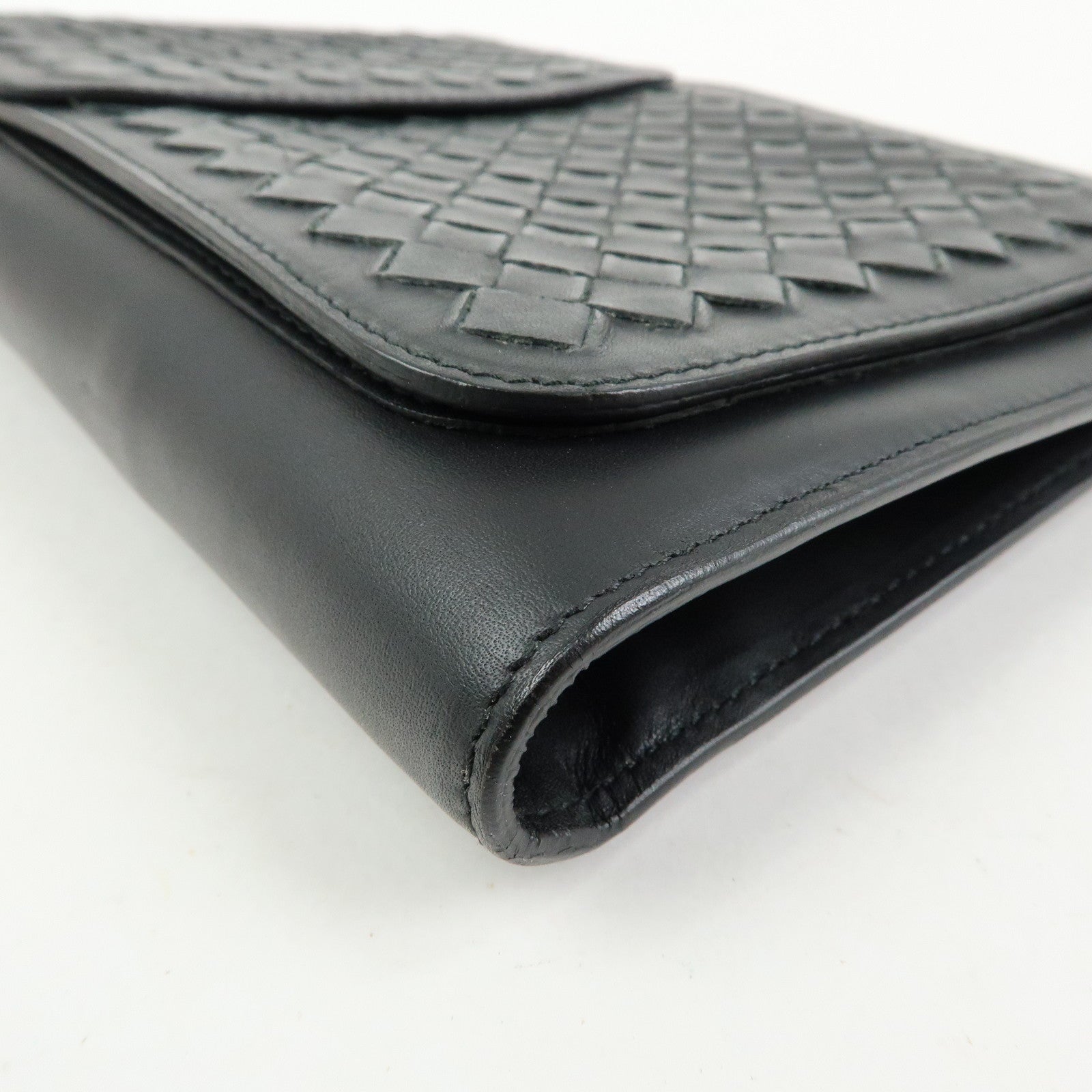 BOTTEGA VENETA Intrecciato Leather Clutch Bag Black 129528