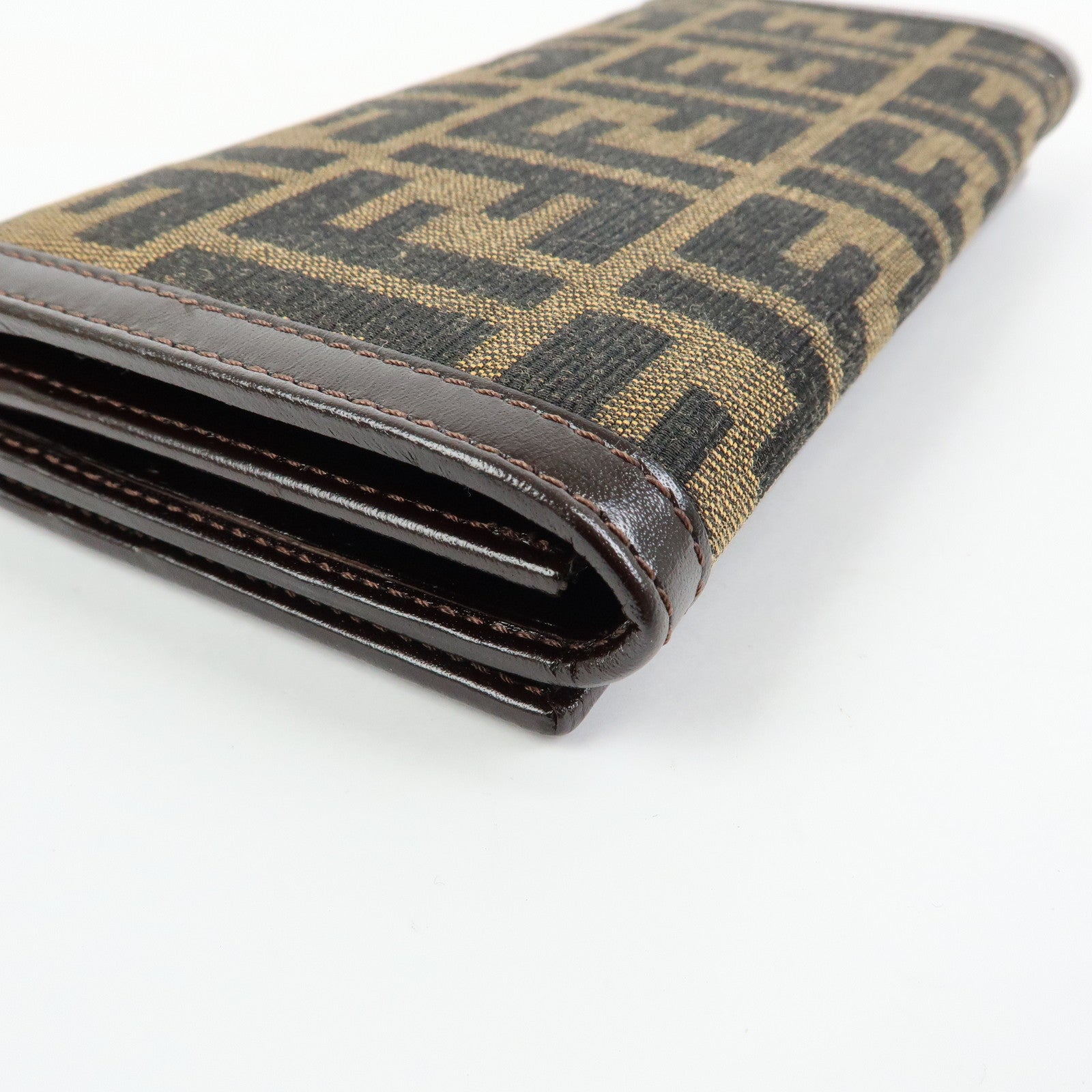 FENDI Zucca Canvas Leather Bi-fold Long Wallet Brown 30851
