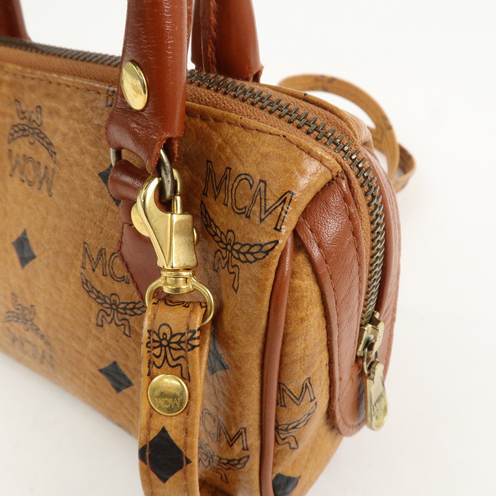 MCM Visetos Leather 2Way Mini Boston Hand Shoulder Crossbody Bag