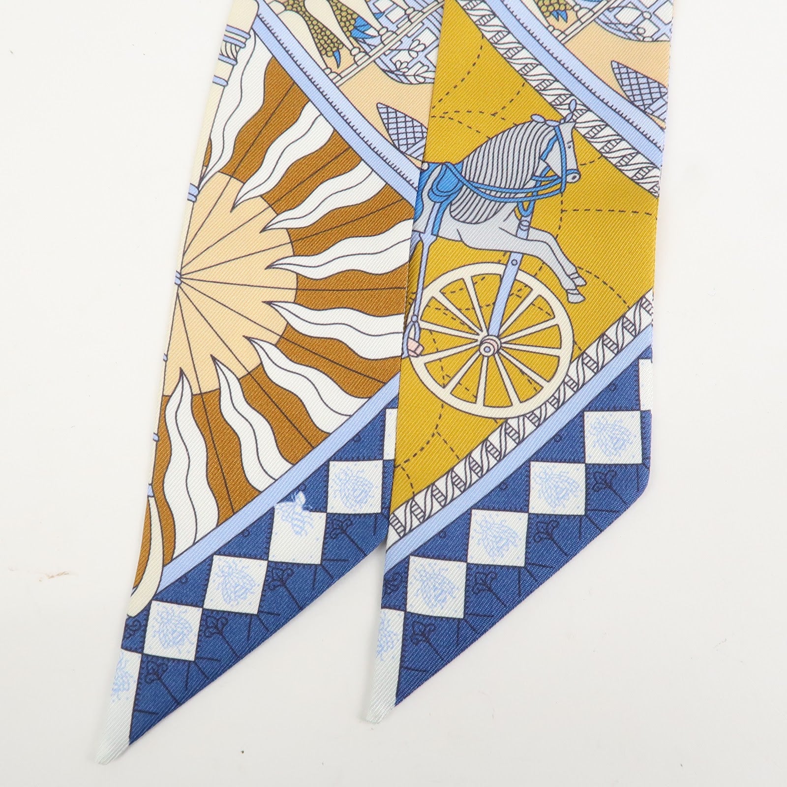 HERMES Silk 100% Twilly OBJETS DE CURIOSITE Scarf Blue Multicolor