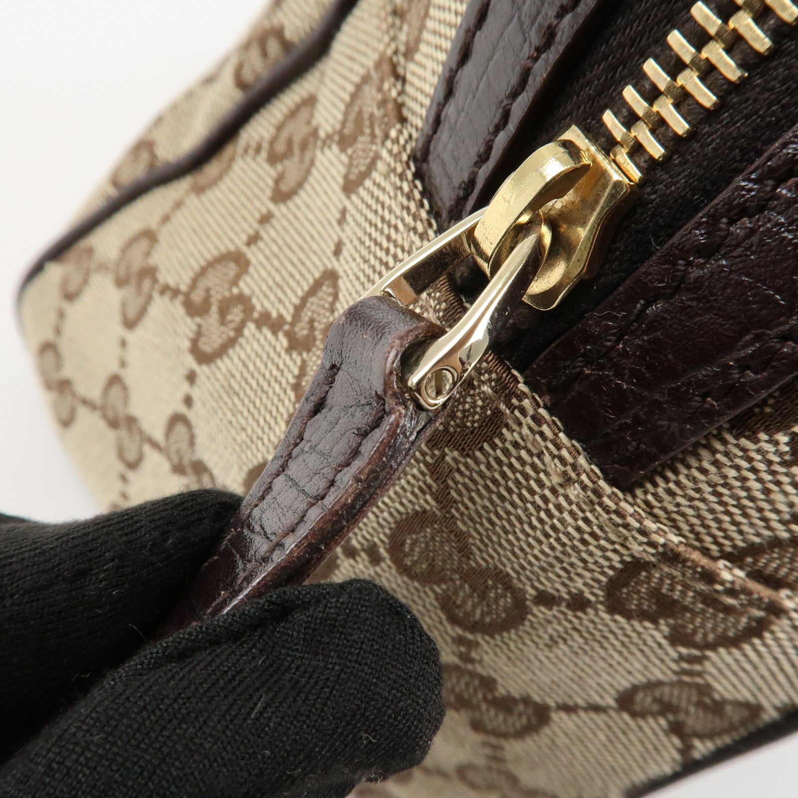 GUCCI Horsebit Sherry GG Canvas Leather Shoulder Bag Beige Brown 141503 Used