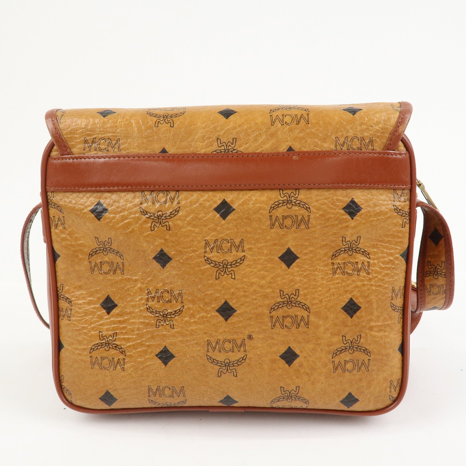 MCM Visetos Leather Shoulder Bag Crossbody Bag Brown