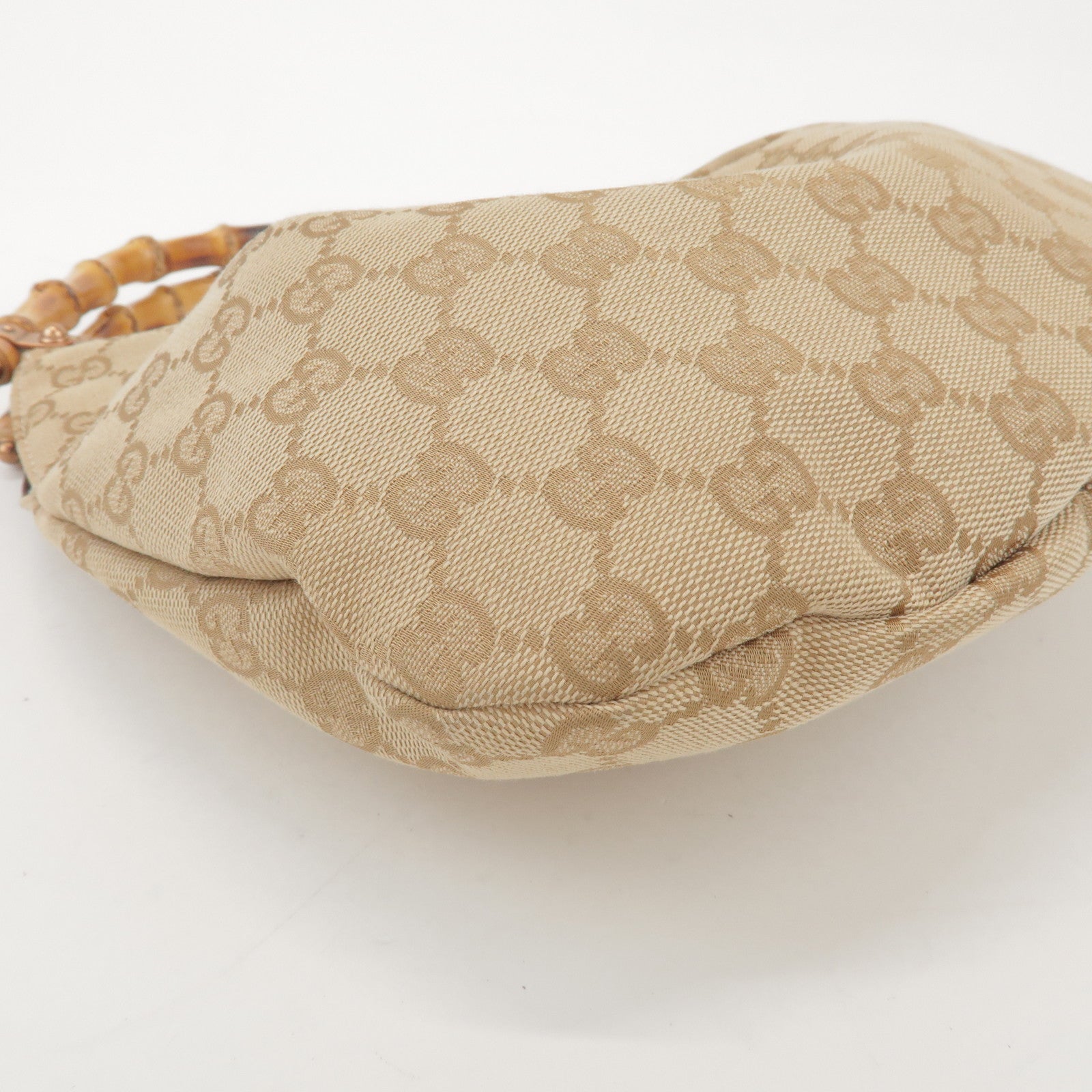 GUCCI Bamboo GG Canvas Leather Hand Bag Beige 124297