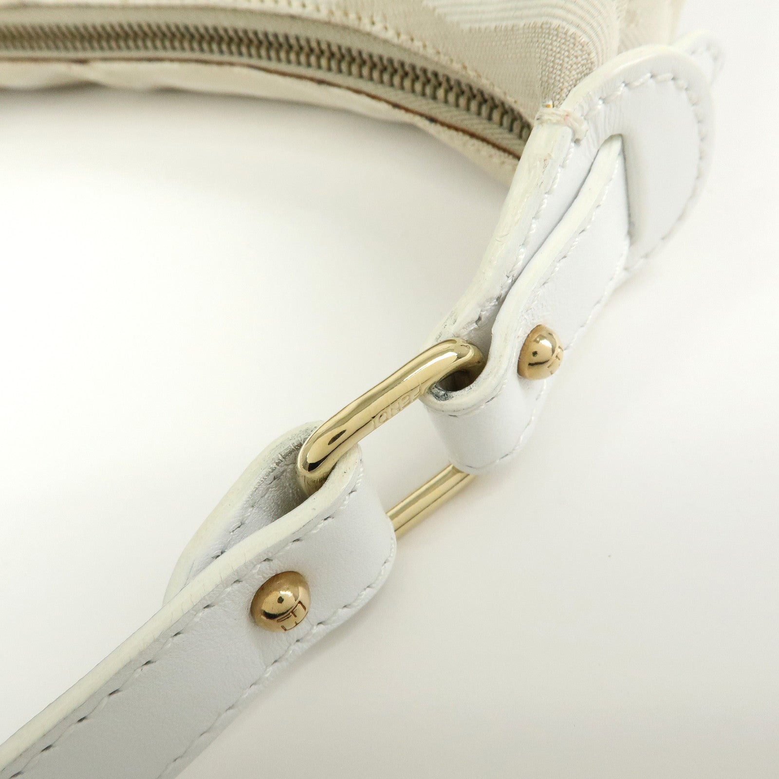 FENDI Canvas Leather Hand Bag Shoulder Bag Light Beige White 8BR391