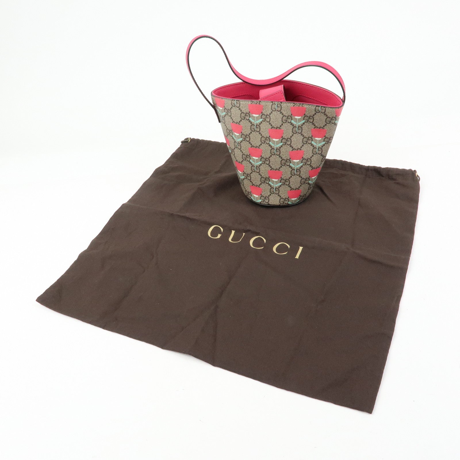 GUCCI Childrens GG Supreme Hand Bag Flower Print Beige Pink 752356