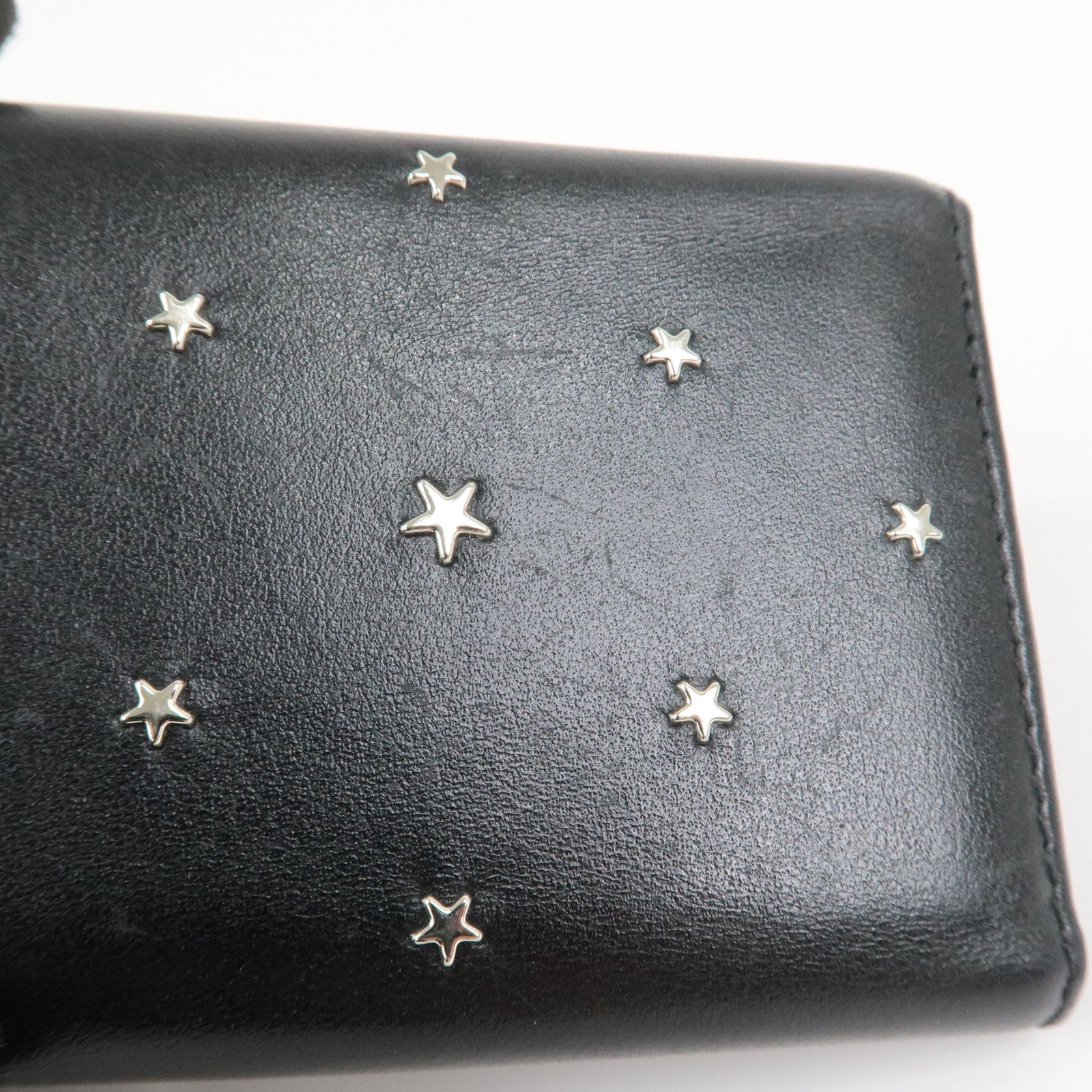 JIMMY CHOO Studs Leather Tri-Fold Compact Wallet Black