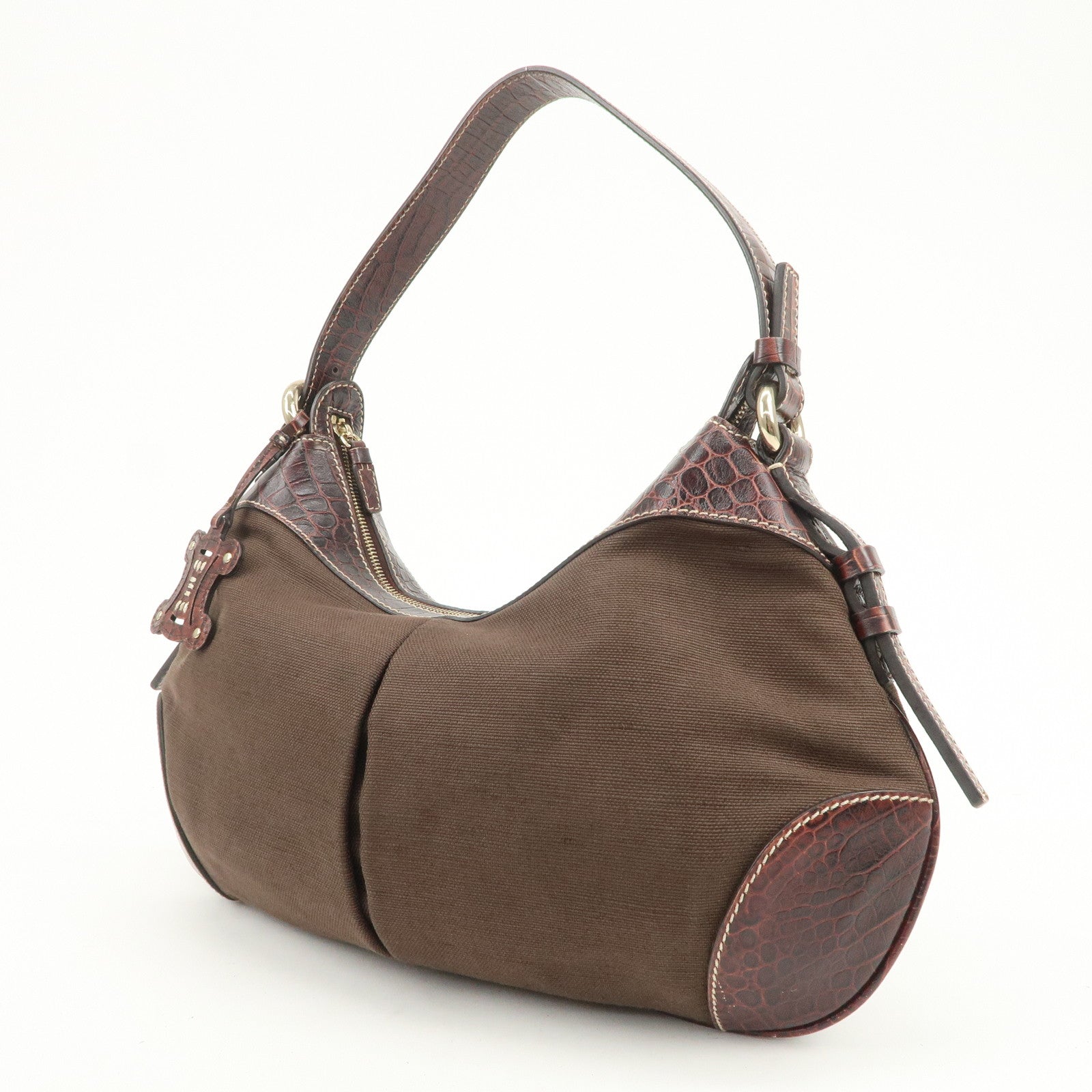 CELINE Canvas Leather Shoulder Bag Hand Bag Brown