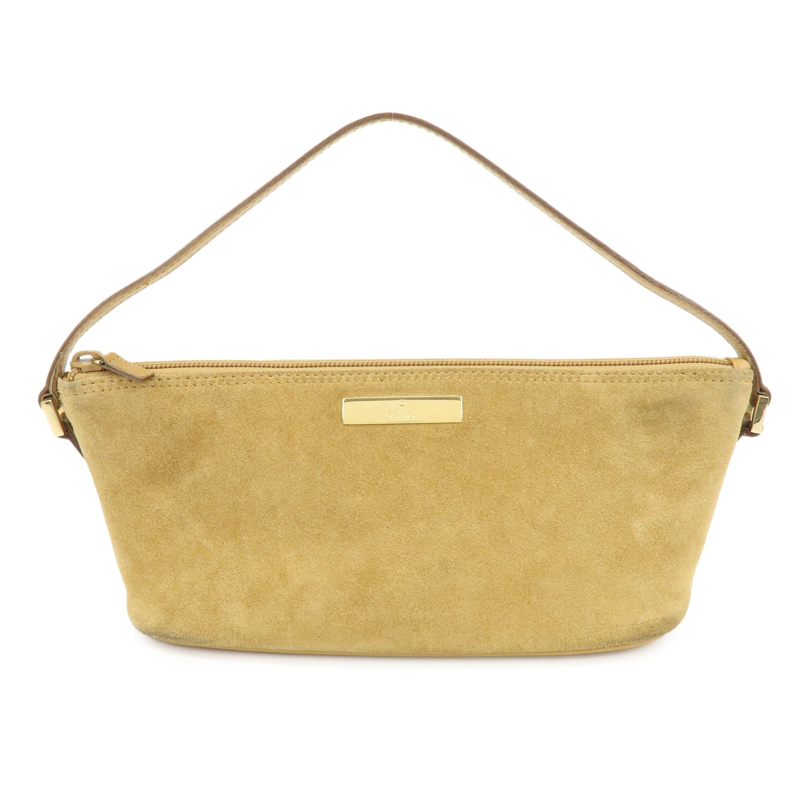 GUCCI Boat Bag Suede Leather Pouch Hand Bag Brown 039.1103