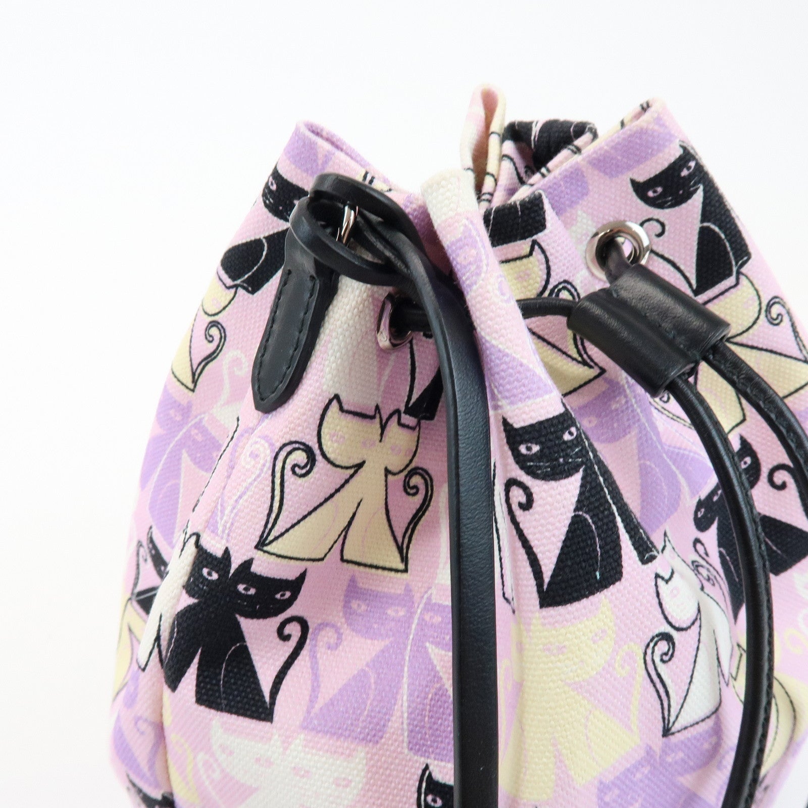 MIU MIU Logo Canvas CANAPA CATS Drawstring Pouch Bag Purple 5RM014