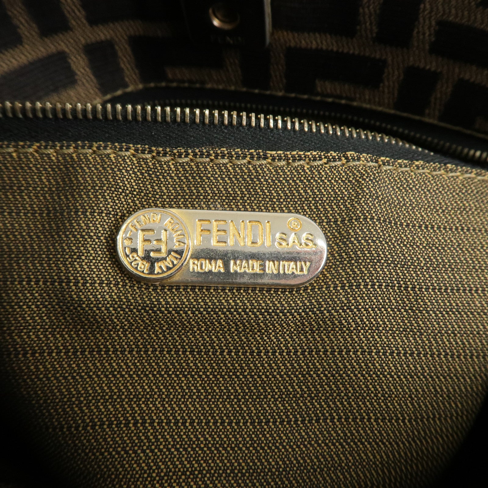 FENDI Zucca Canvas Leather Shoulder Bag Hand Bag Brown Black
