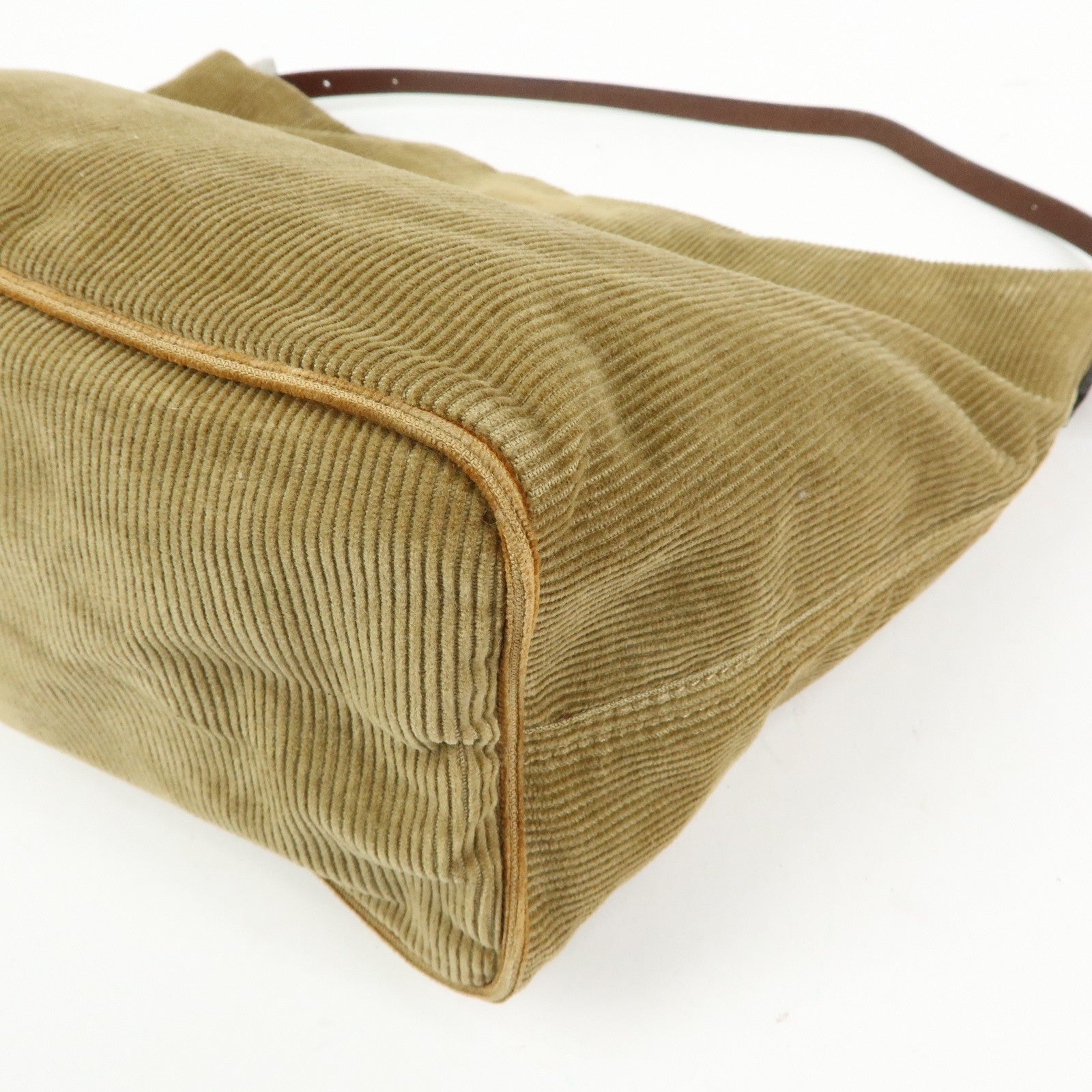 FENDI Corduroy Leather Mini Hand Bag Light Brown 26637