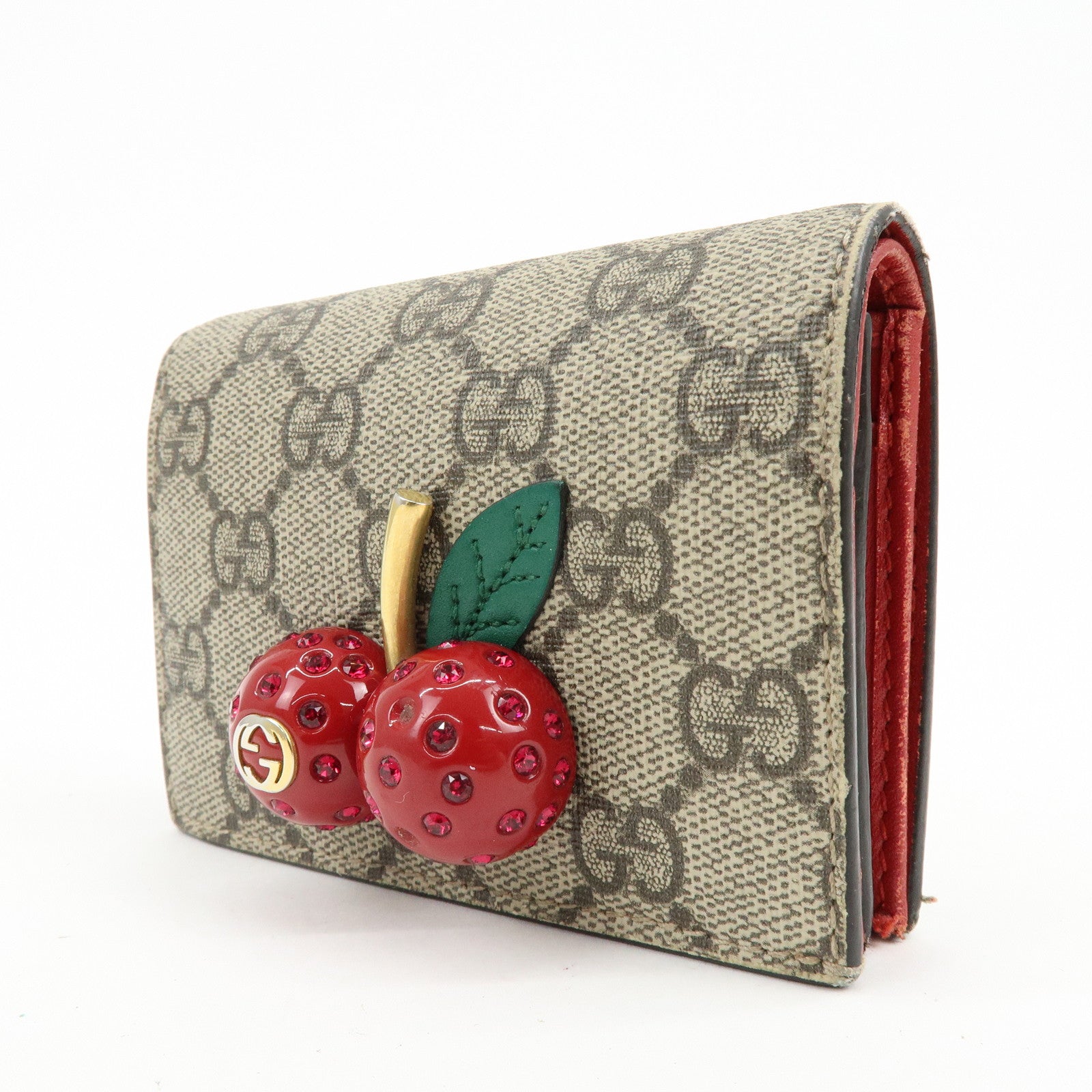 GUCCI Interlocking G GG Supreme Cherry Compact Wallet Beige 476050