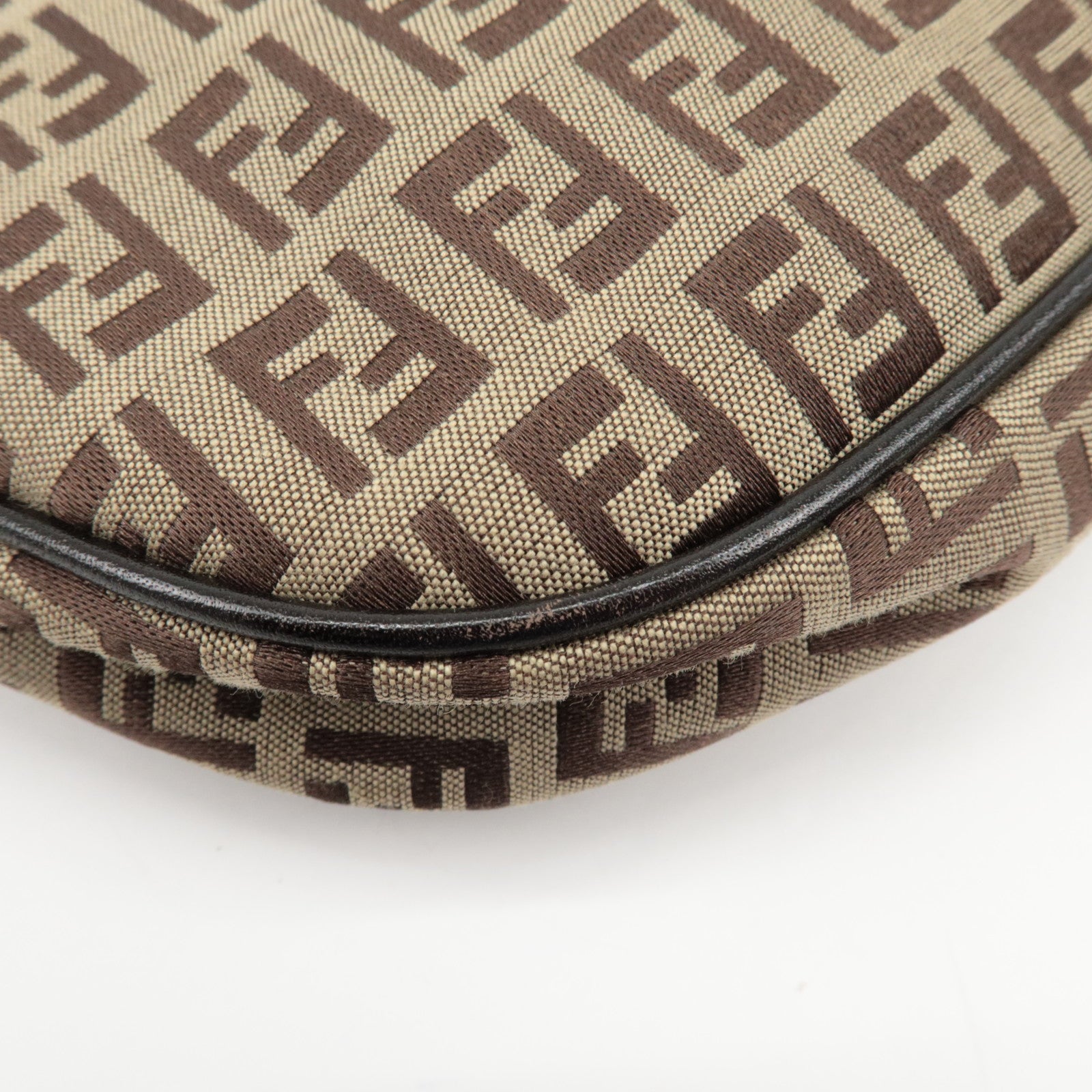 FENDI Zucchino Canvas Leather Shoulder Bag Hand Bag Brown 8BR144 Used