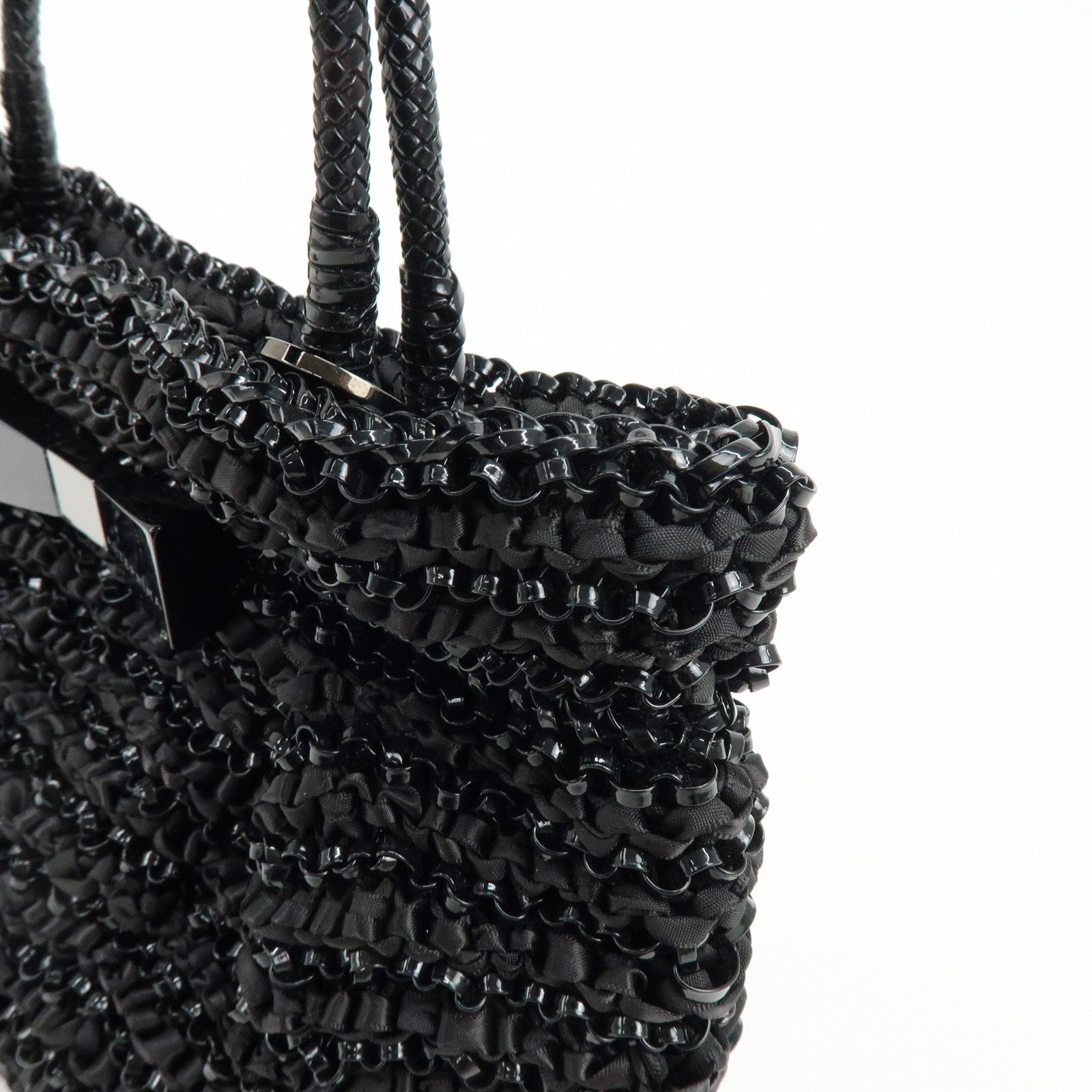 ANTEPRIMA PVC Wire Bag Ribbon 2Way Bag Hand Bag Black