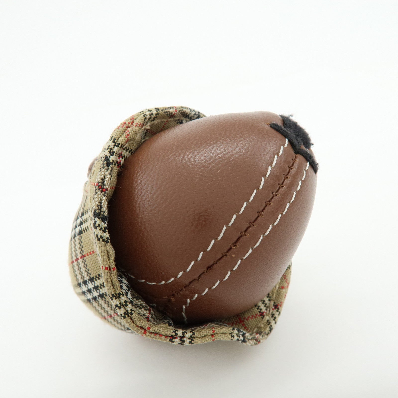 BURBERRY Nova Plaid Bear Motif Leather Canvas Bag Charm Key Chain