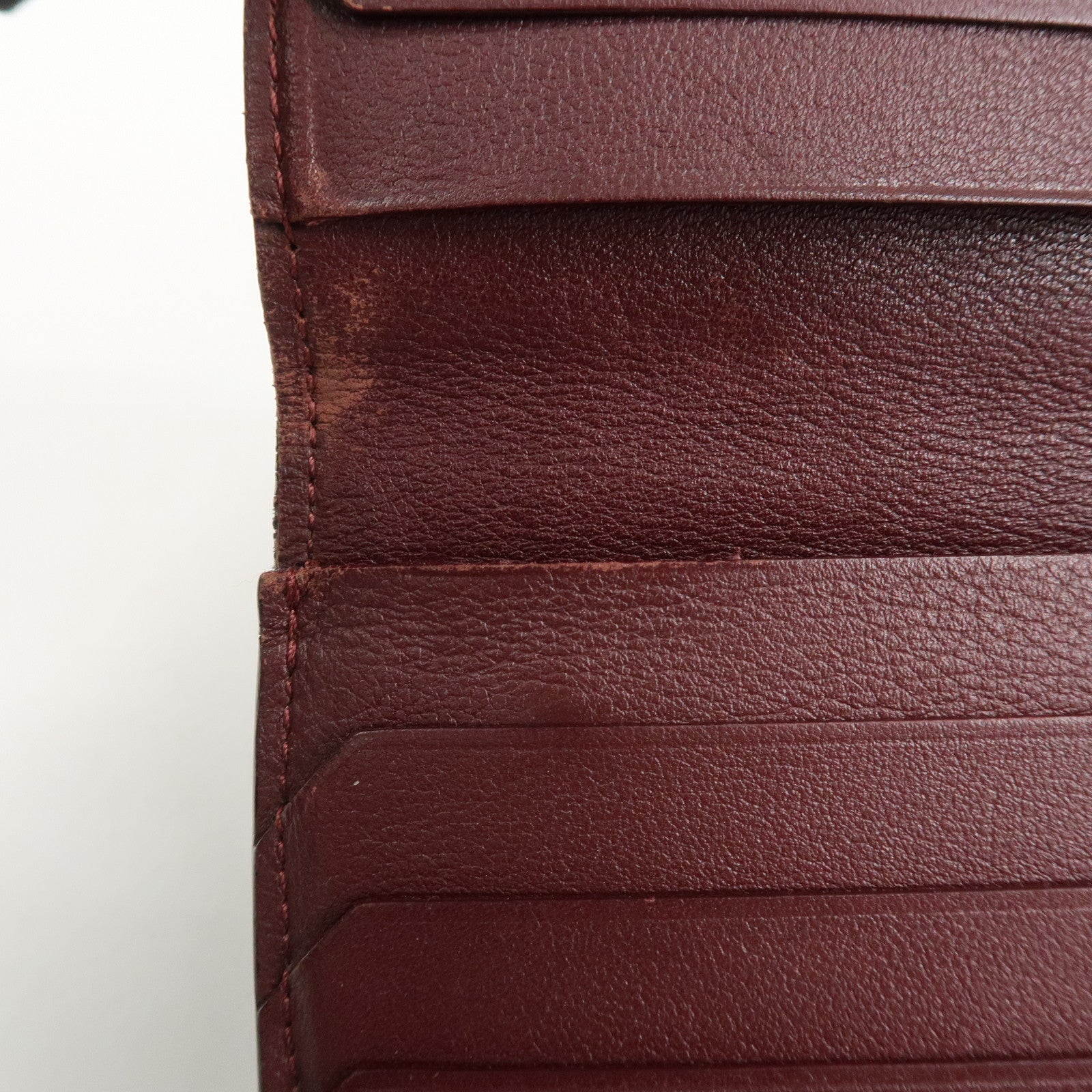 Cartier Leather Bi-fold Long Wallet Silver HDW Black Bordeaux Used