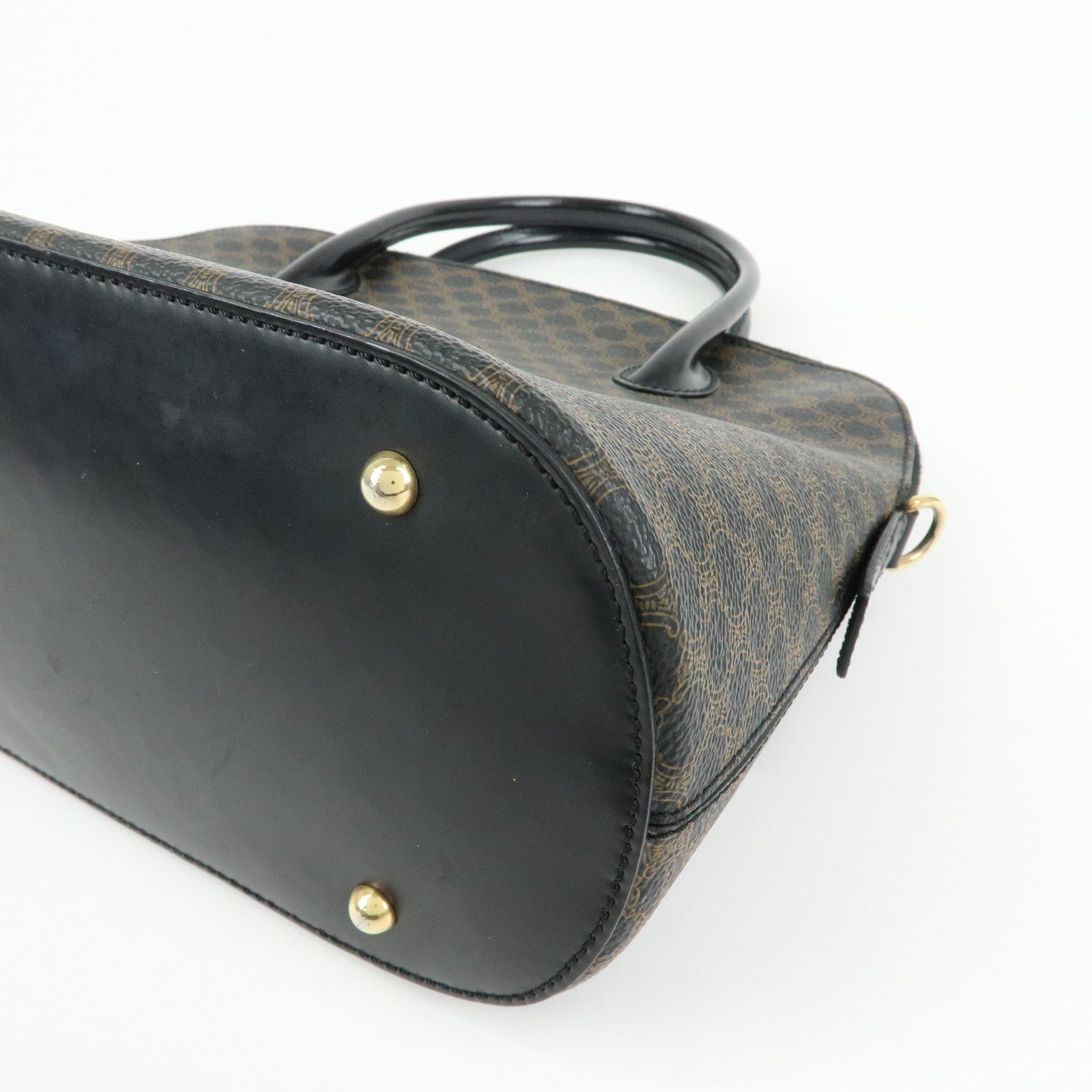 CELINE Macadam PVC Leather Hand Bag Black Brown