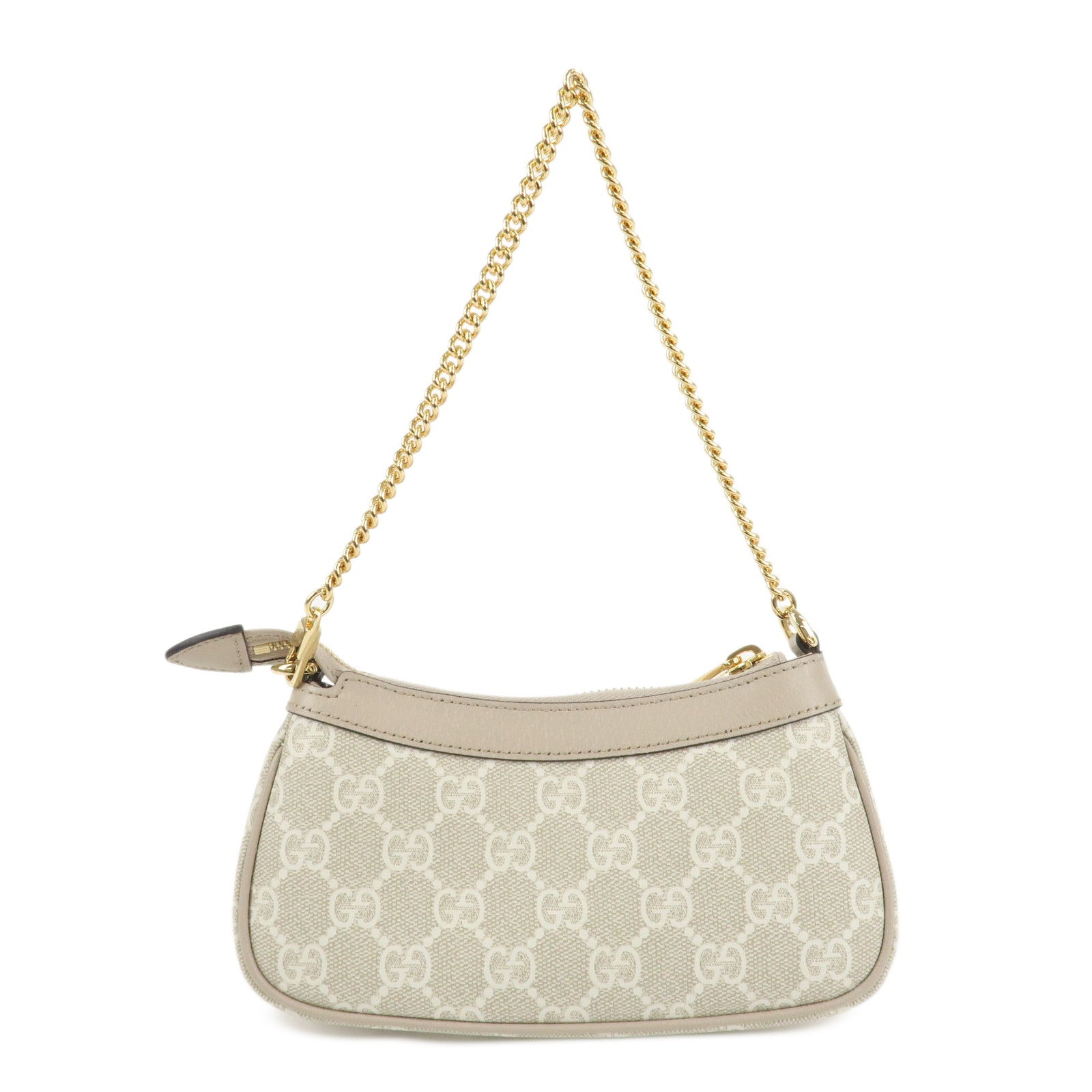 GUCCI Leather GG Supreme Chain Pouch Hand Bag Beige Brown 764960 Used