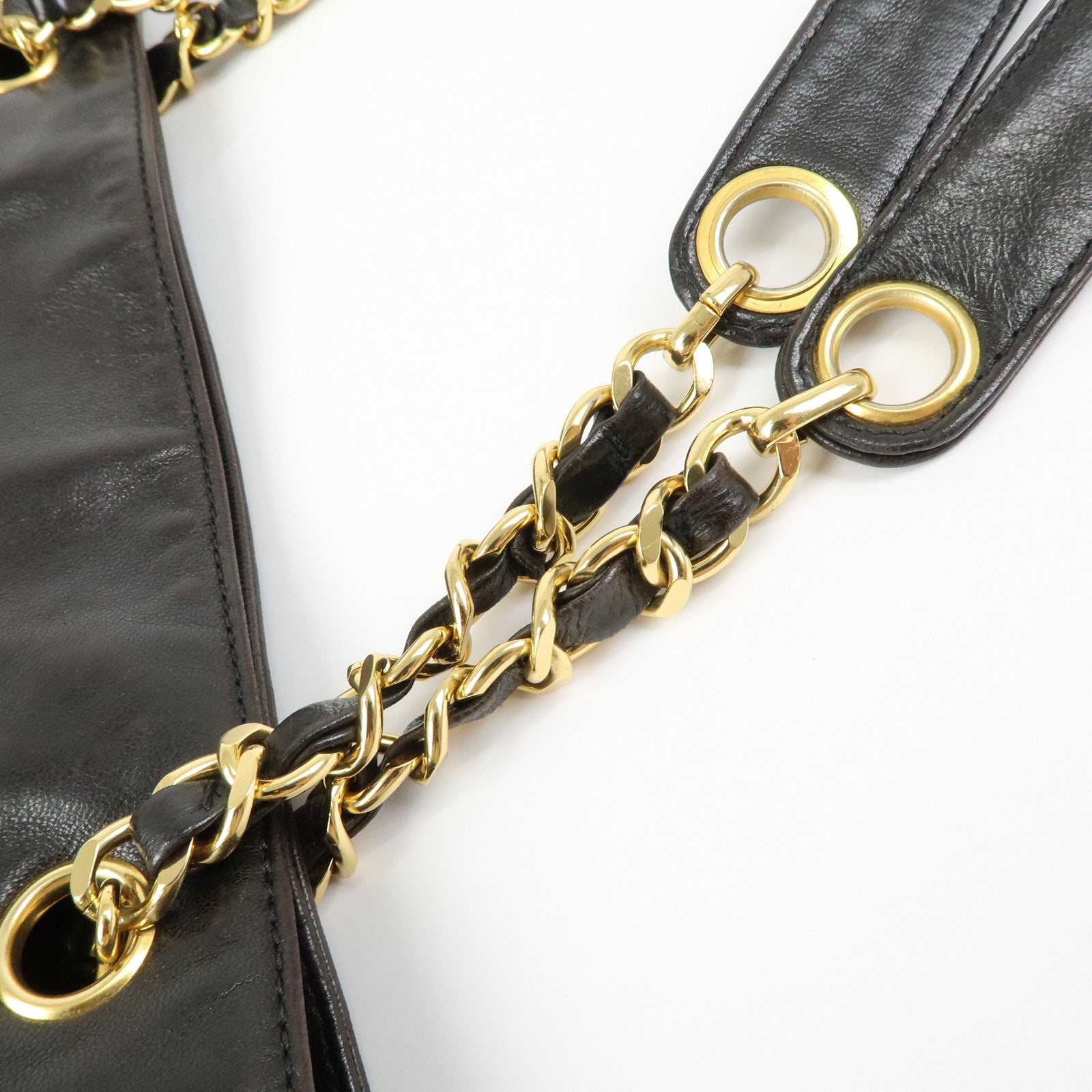 CHANEL COCO Mark Lamb Skin Tote Bag Shoulder Bag Dark Brown