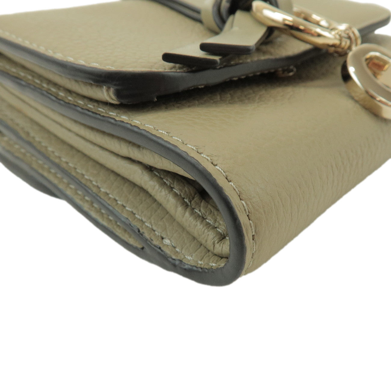 Chloe Leather Small Tri-fold C-charm Compact Wallet Khaki