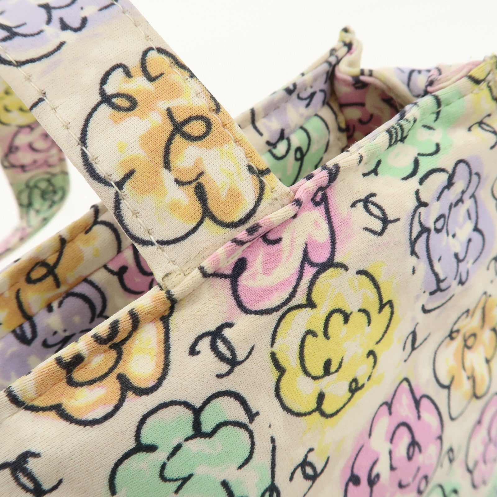 CHANEL Camellia Canvas Nylon 2Way Bag Hand Bag Flower Multicolor Used