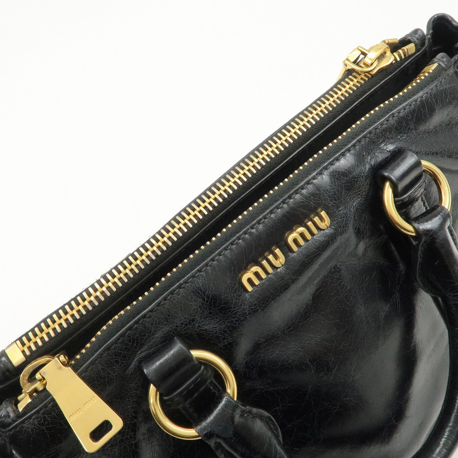 MIU MIU Vitello Shine Leather 2Way Bag Hand Bag Black 5BB893