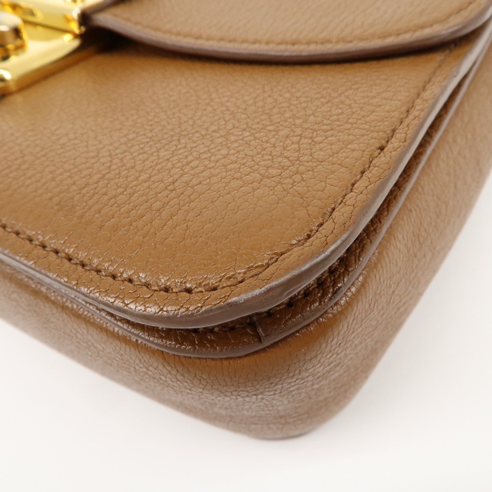MIU MIU Leather 2Way Bag Hand Bag Brown Gold HDW RN0726 Used