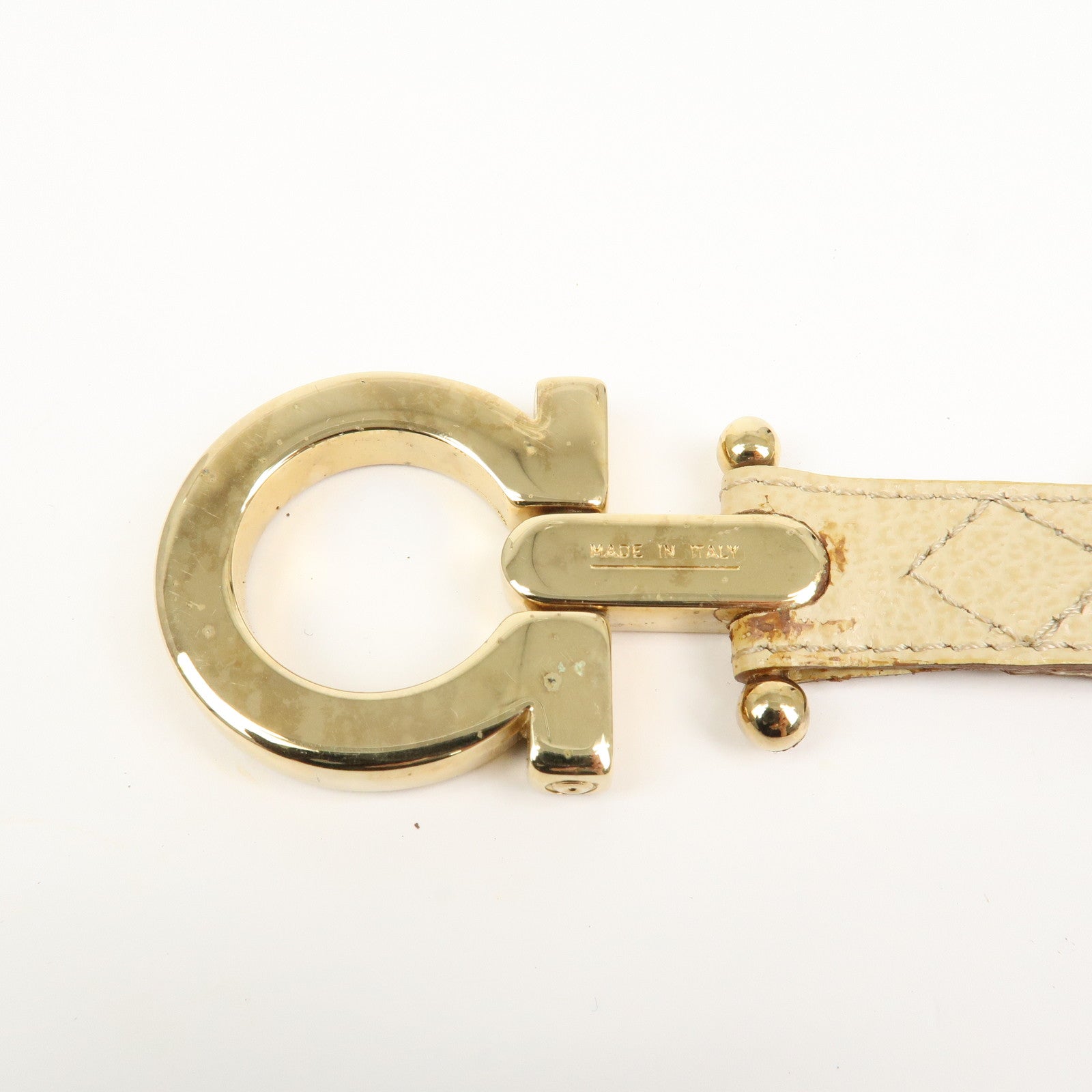 FERRAGAMO Logo Leather Metal Bag Charm Key Charm Beige Gold