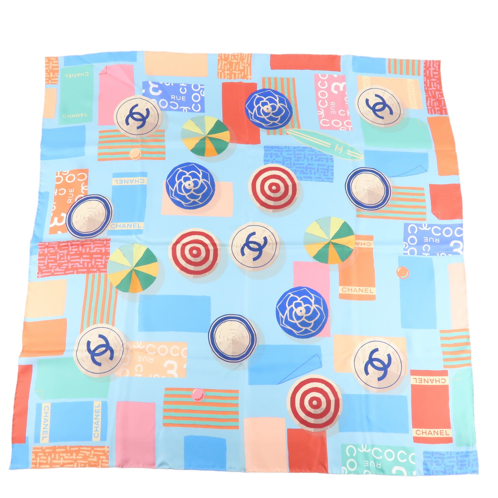 CHANEL COCO Mark Silk 100% Scarf Multi Color Used