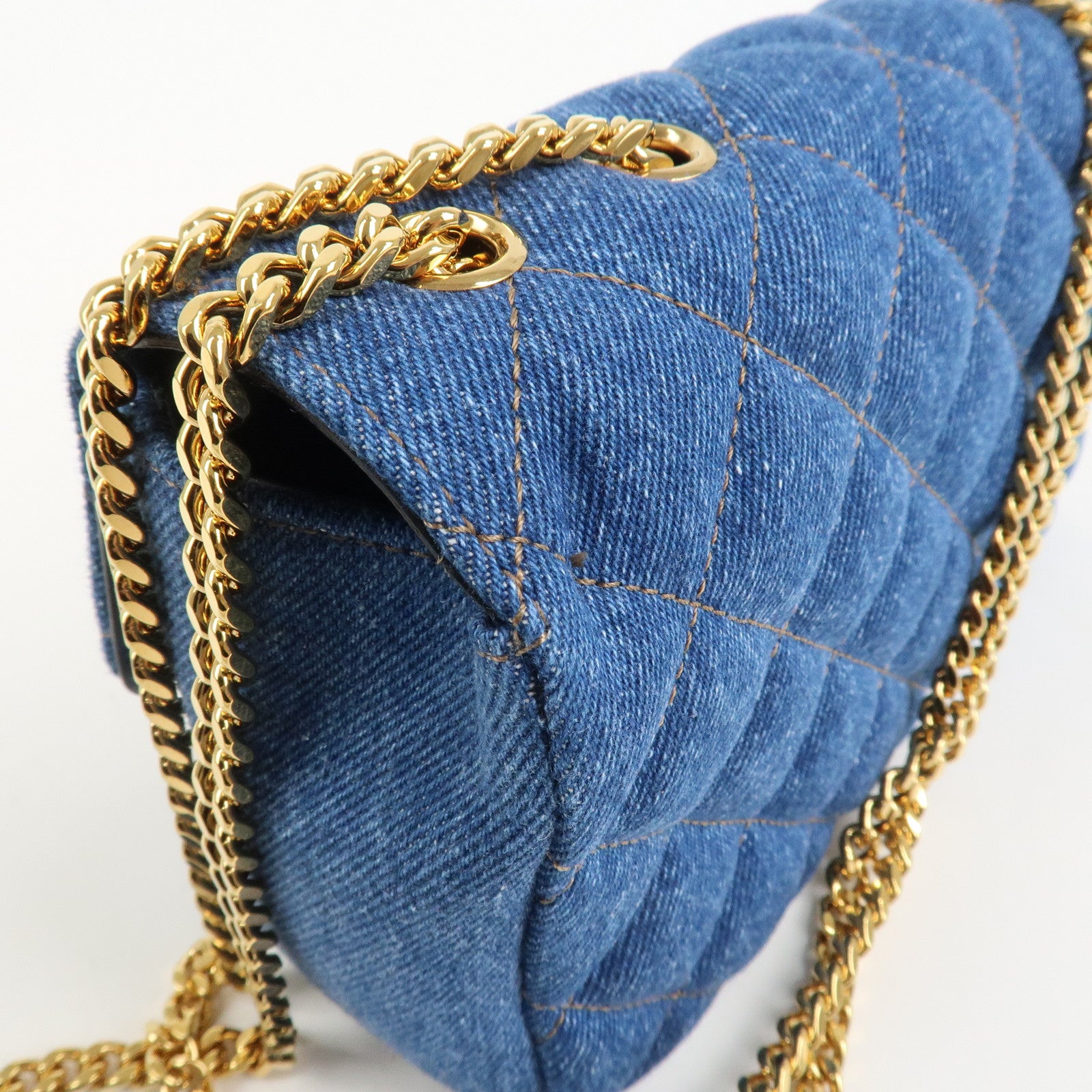 GIANNI VERSACE Demin Leather Chain Shoulder Bag Blue