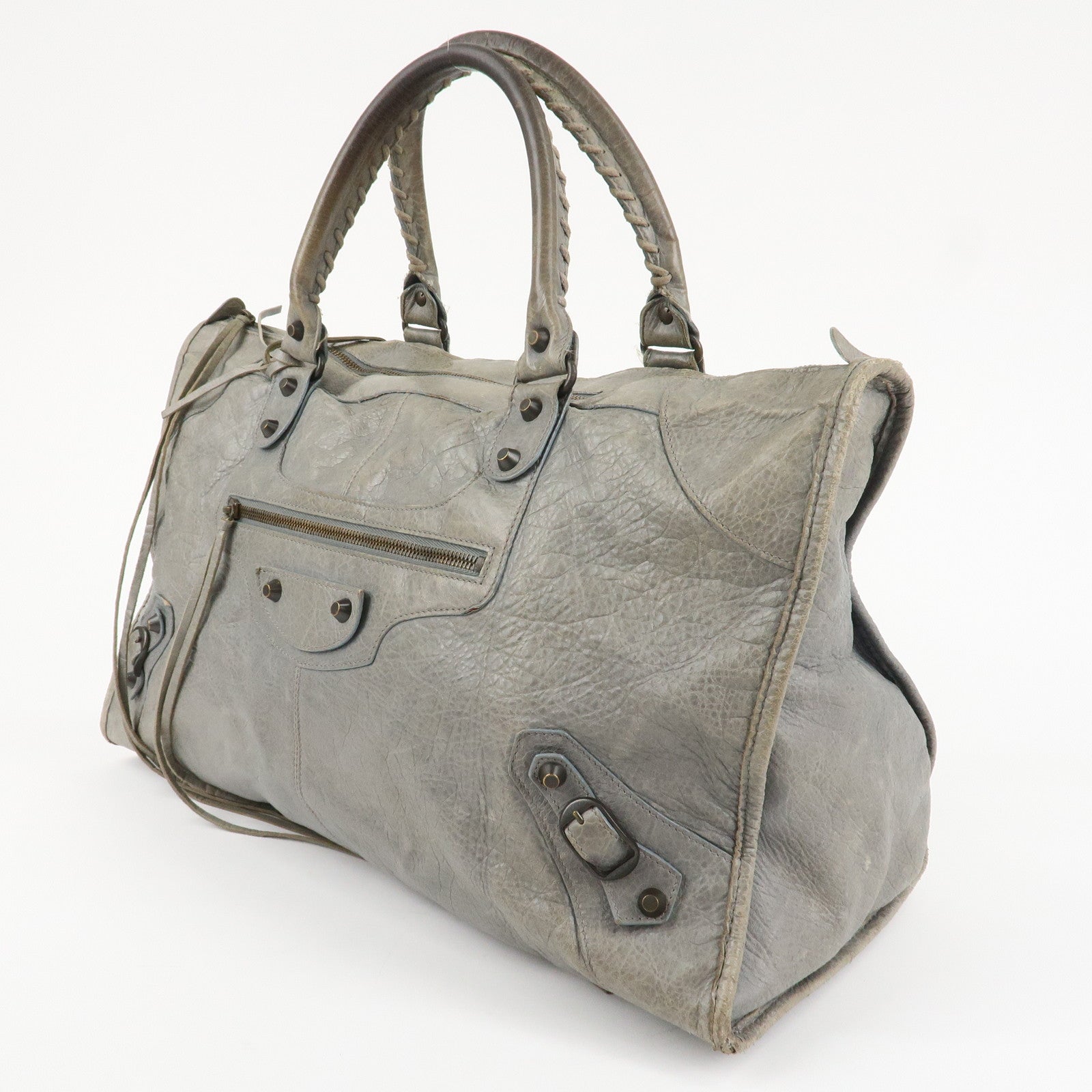 BALENCIAGA The Work Leather Tote Bag Hand Bag Gray Used