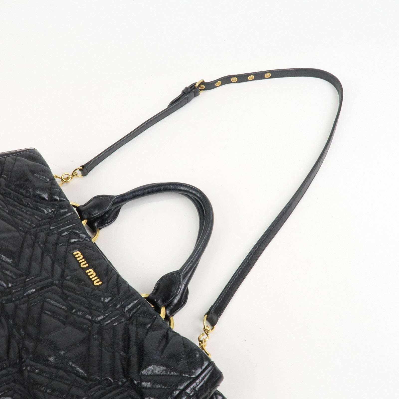 MIU MIU Leather 2Way Shoulder Bag Hand Bag Tote Bag Black